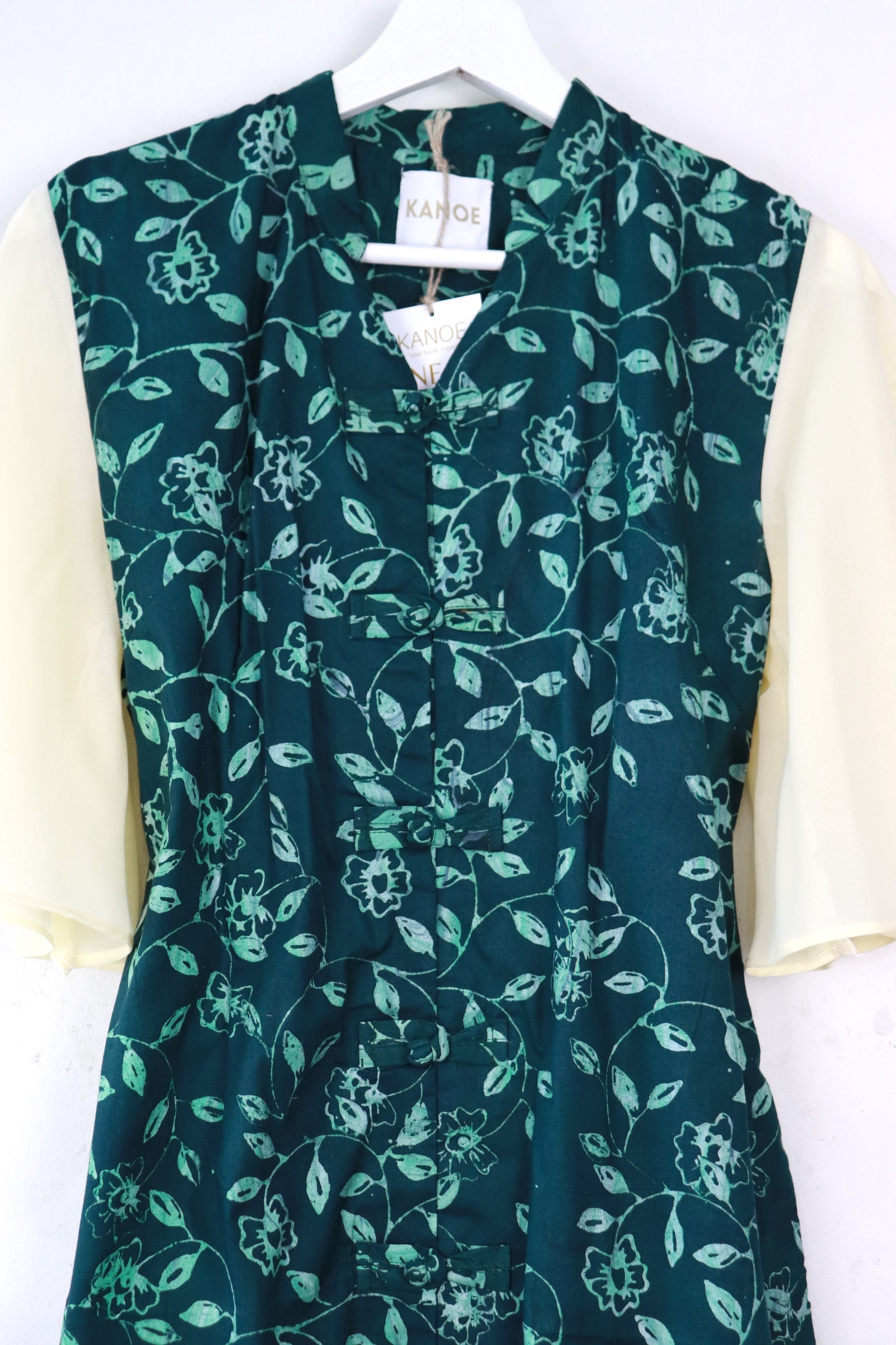  Sheer Sleeve Batik Dress - Mint Zhen [ Handmade ] [ L ]