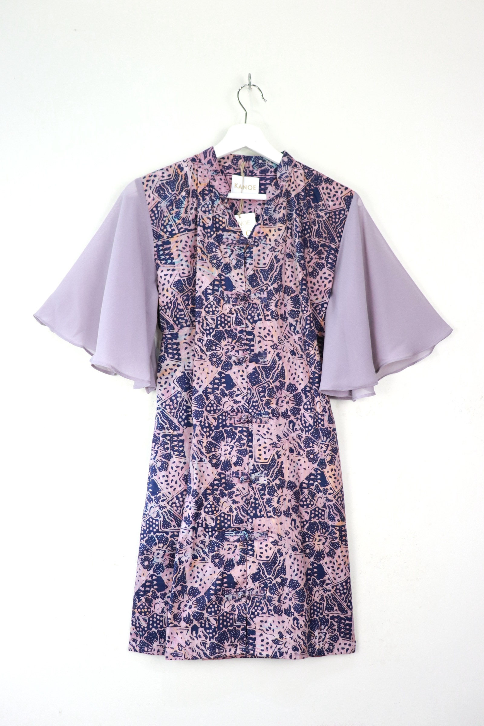  Sheer Sleeve Batik Dress - Amethyst Xiang [ Handmade ] [ L ]