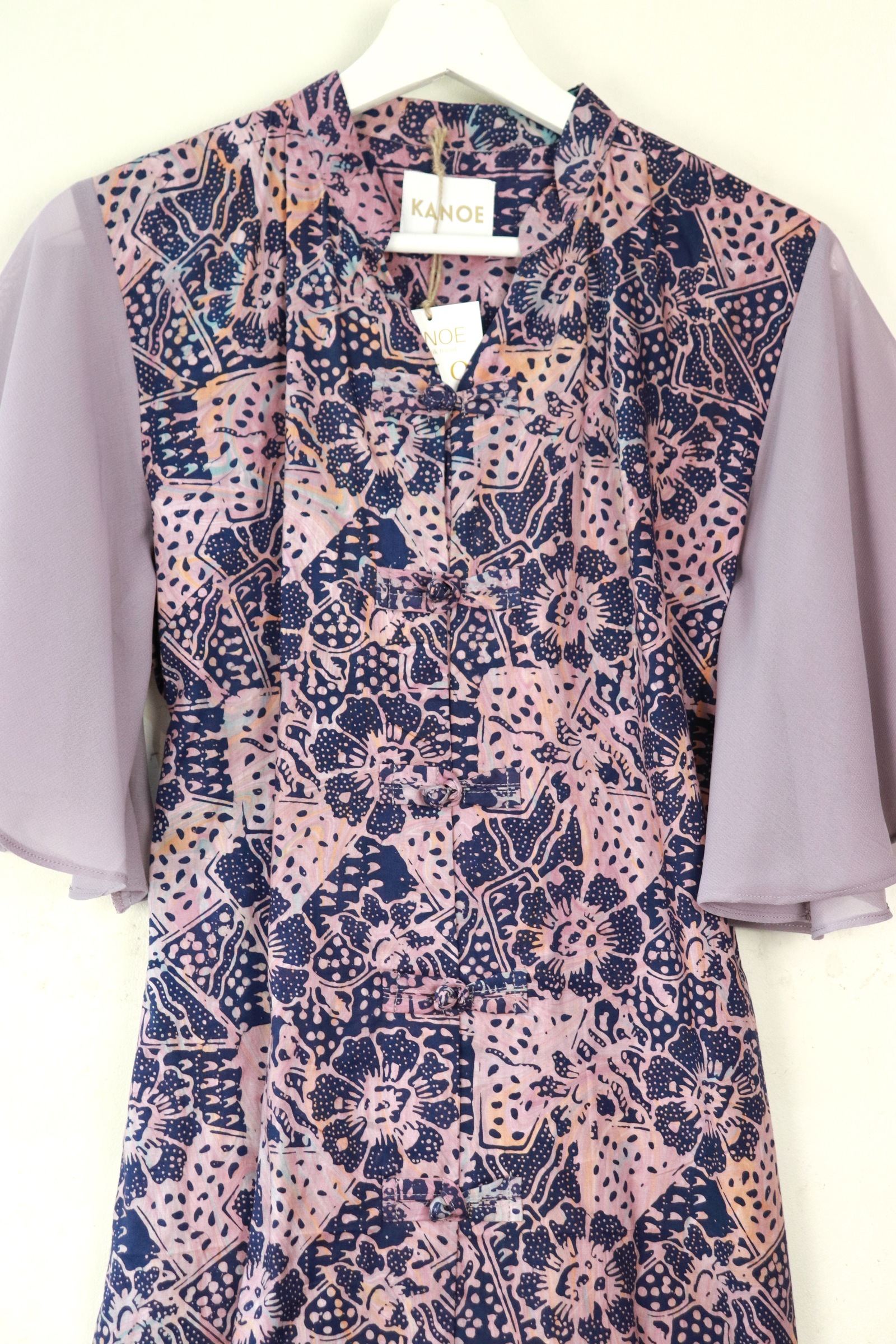  Sheer Sleeve Batik Dress - Amethyst Xiang [ Handmade ] [ L ]