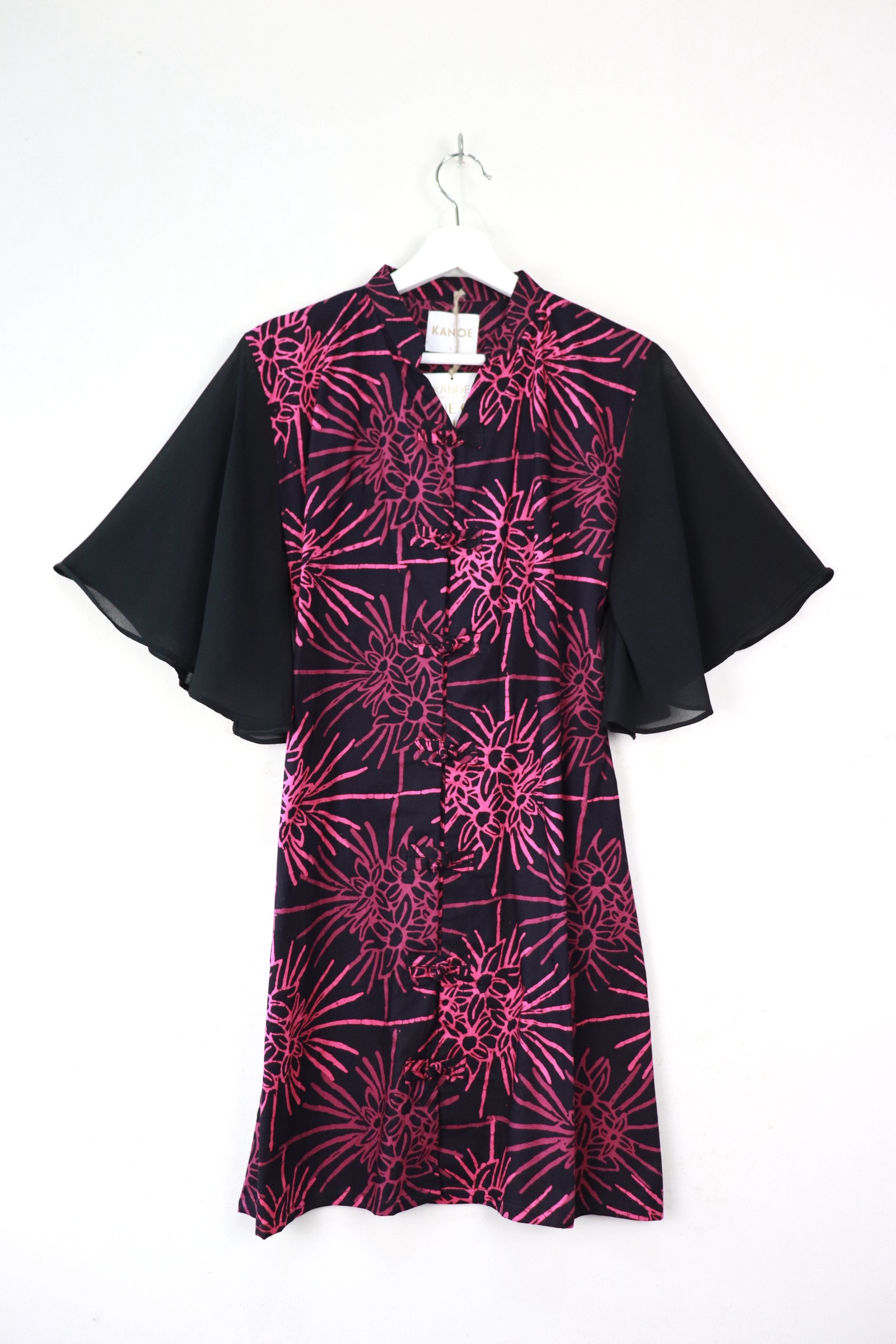 Sheer Sleeve Batik Dress - Berry Xin [ Handmade ] [ L ]