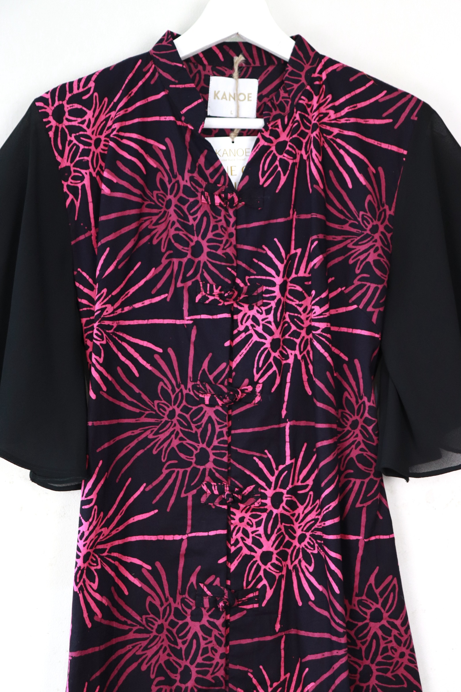 Sheer Sleeve Batik Dress - Berry Xin [ Handmade ] [ L ]