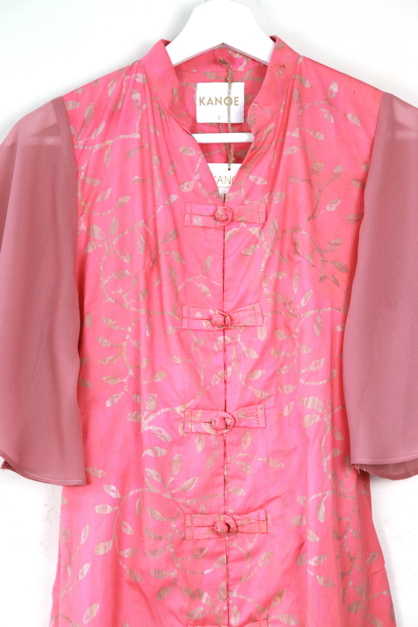 Sheer Sleeve Batik Dress - Pink Prestige [ Handmade ] 