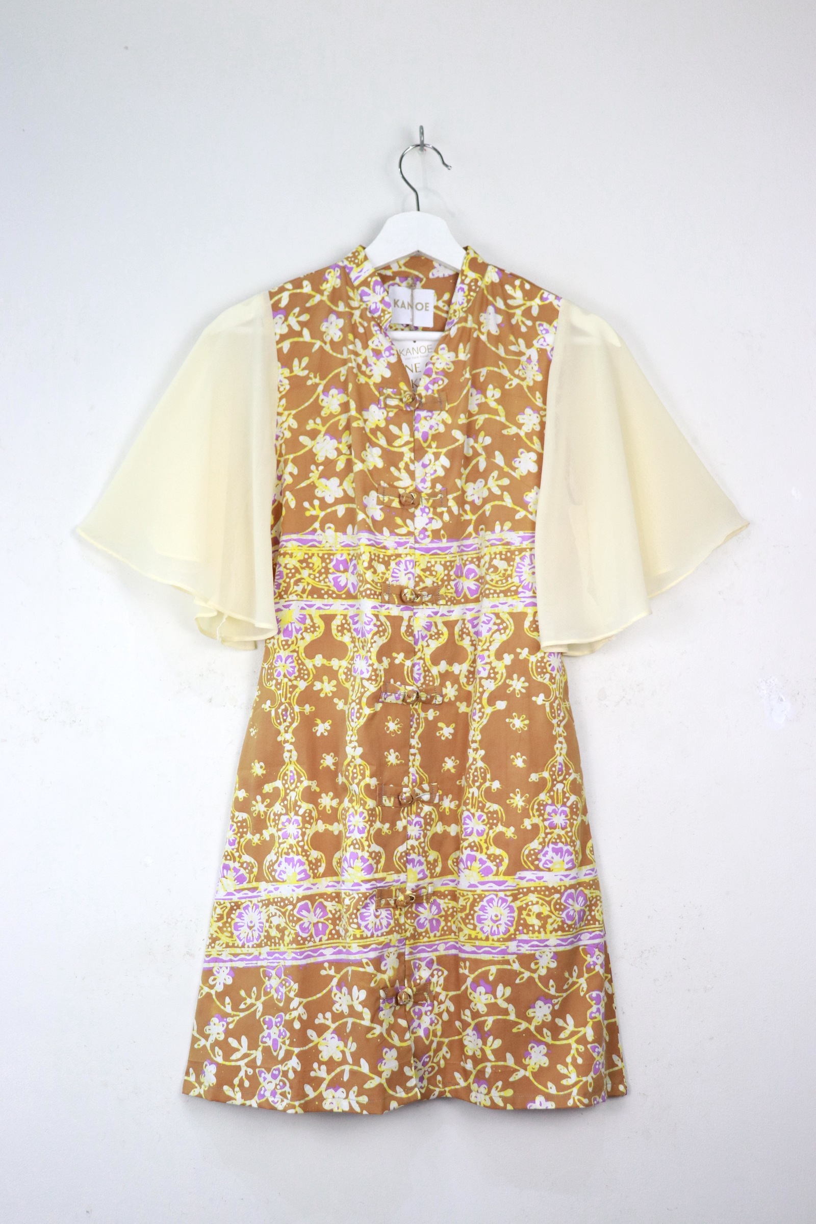 Sheer Sleeve Batik Dress - Chrysanthemum Cascade [ Handmade ] [ S ]