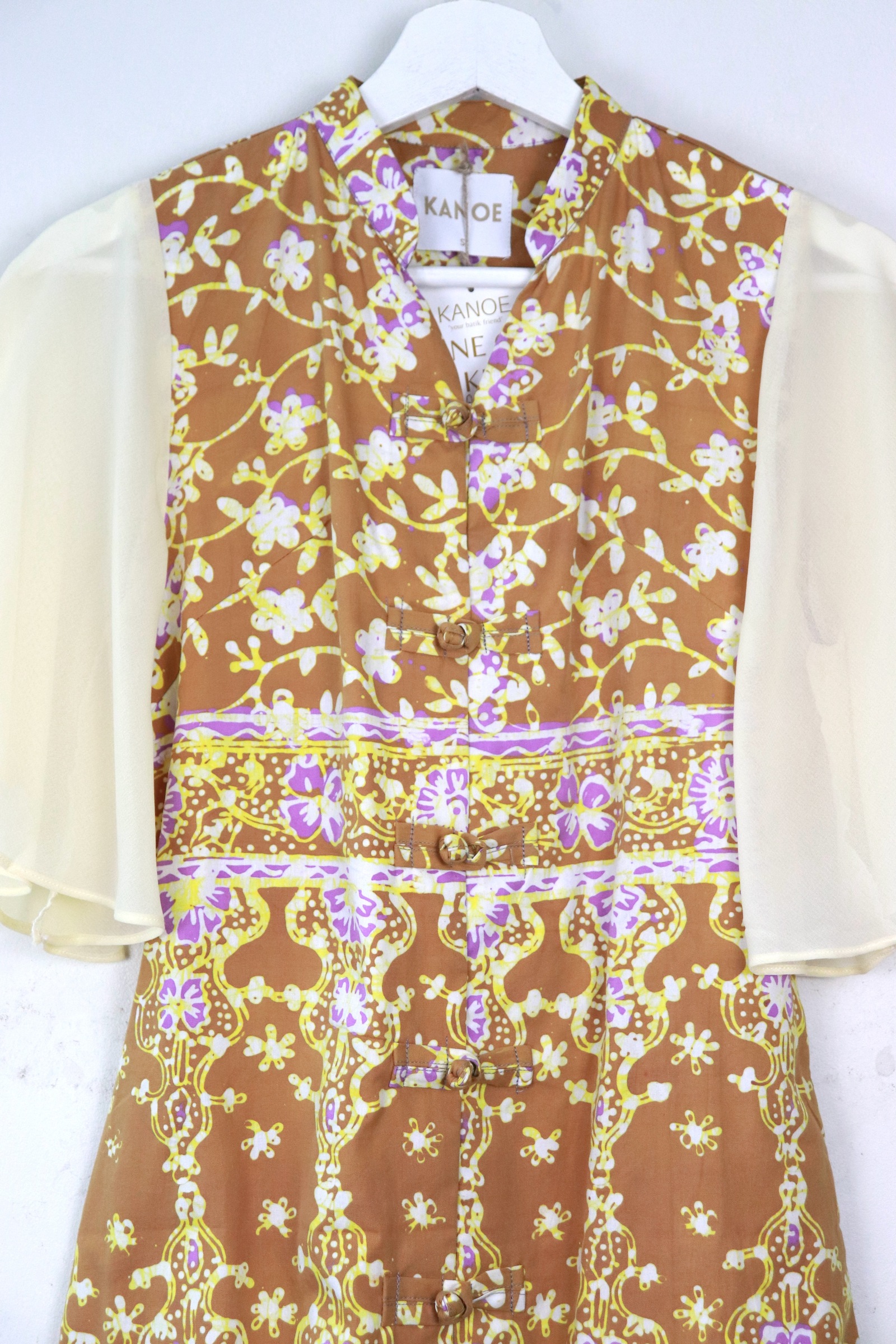 Sheer Sleeve Batik Dress - Chrysanthemum Cascade [ Handmade ] [ S ]