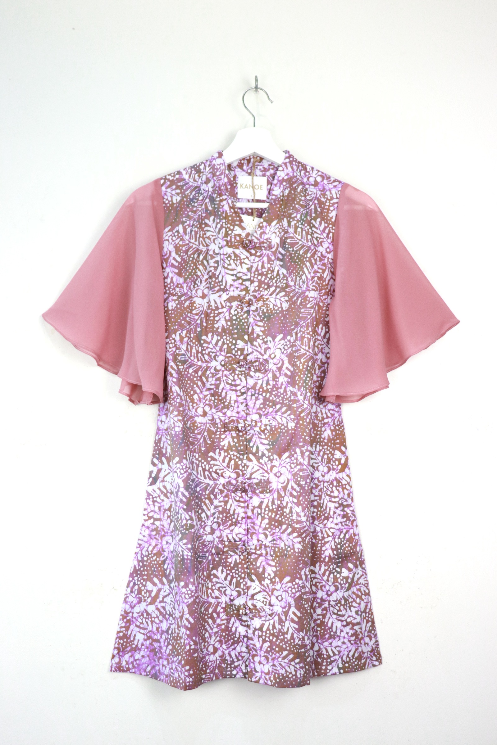  Sheer Sleeve Batik Dress - Peony Palace [ Handmade ] [ S ]