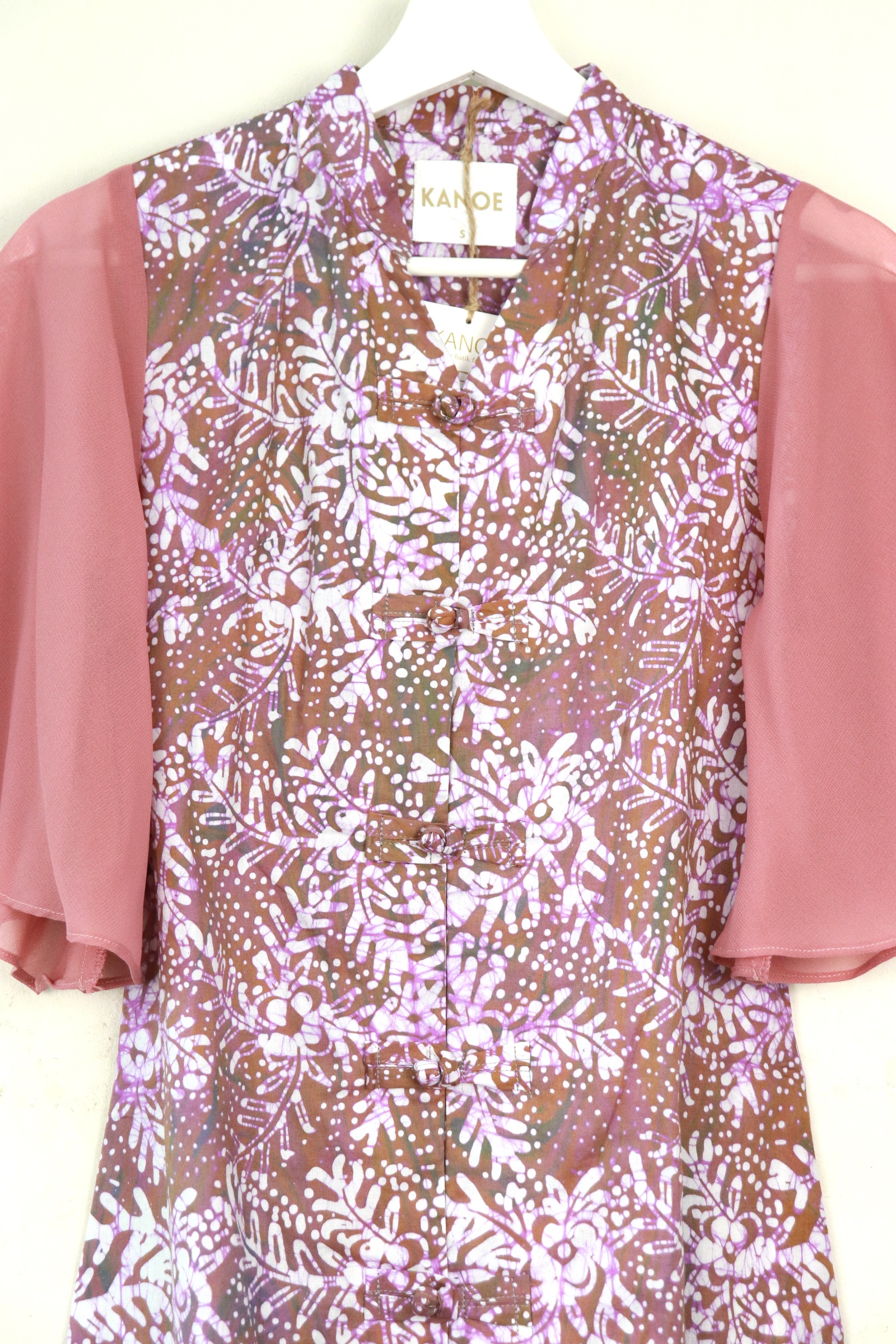  Sheer Sleeve Batik Dress - Peony Palace [ Handmade ] [ S ]