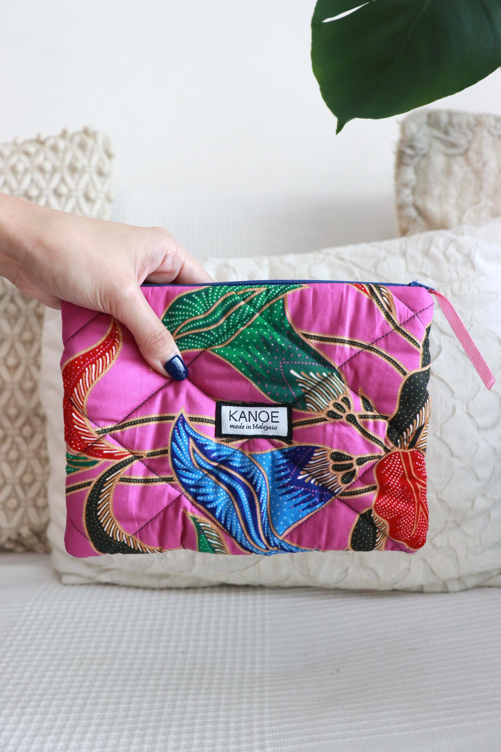 Quilted Batik Pouch - Lavender Lush