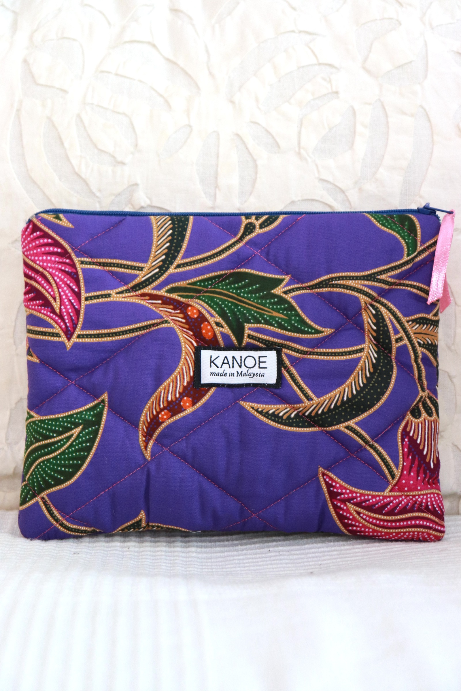 Quilted Batik Pouch - FloralViolet