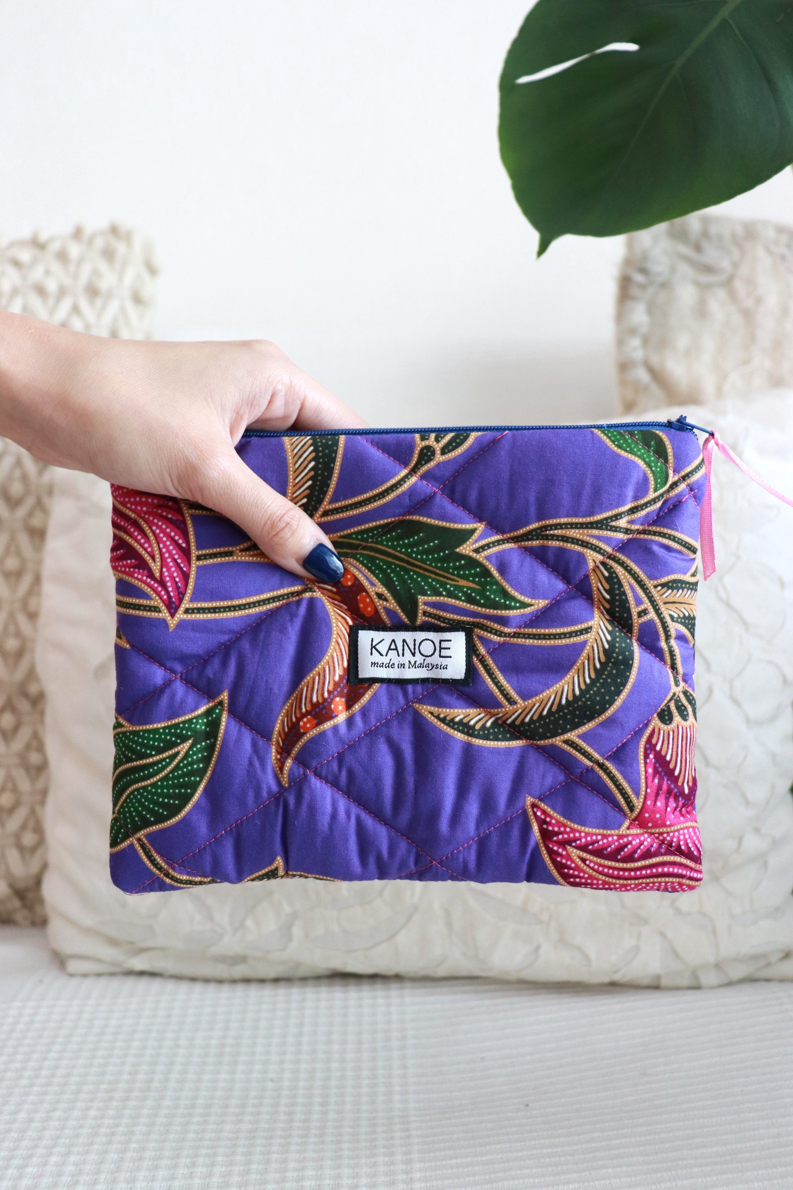 Quilted Batik Pouch - FloralViolet