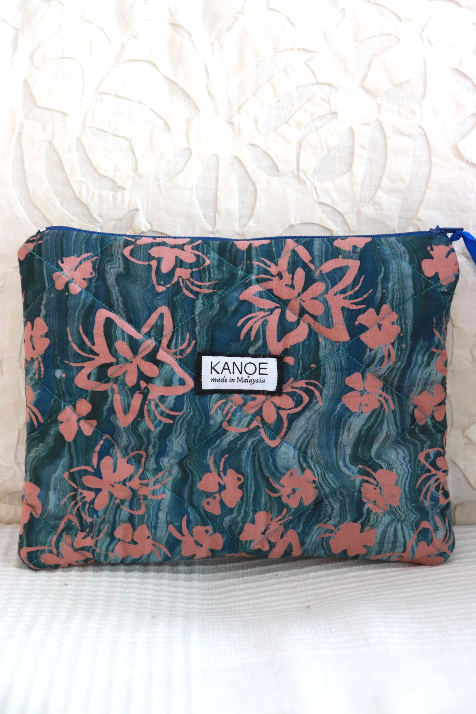 Quilted Batik Pouch - AquaDrizzle [ Handmade ]