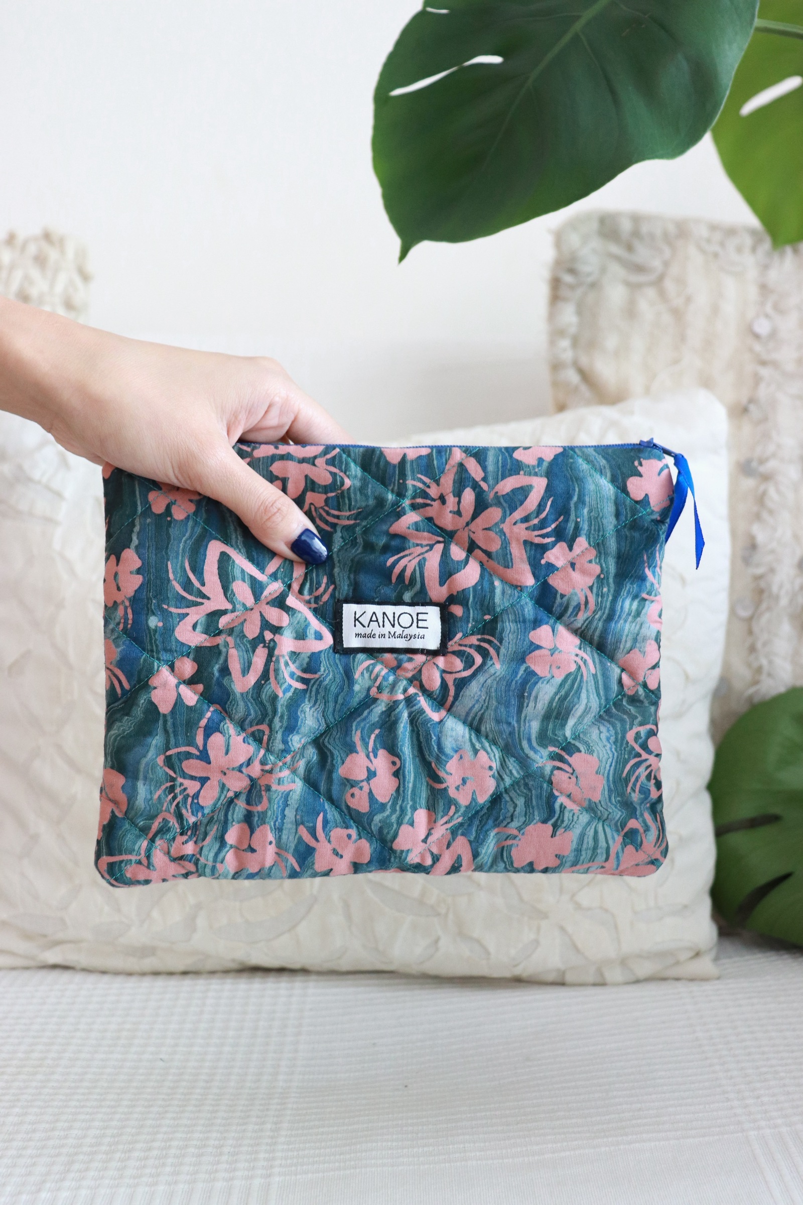 Quilted Batik Pouch - AquaDrizzle [ Handmade ]