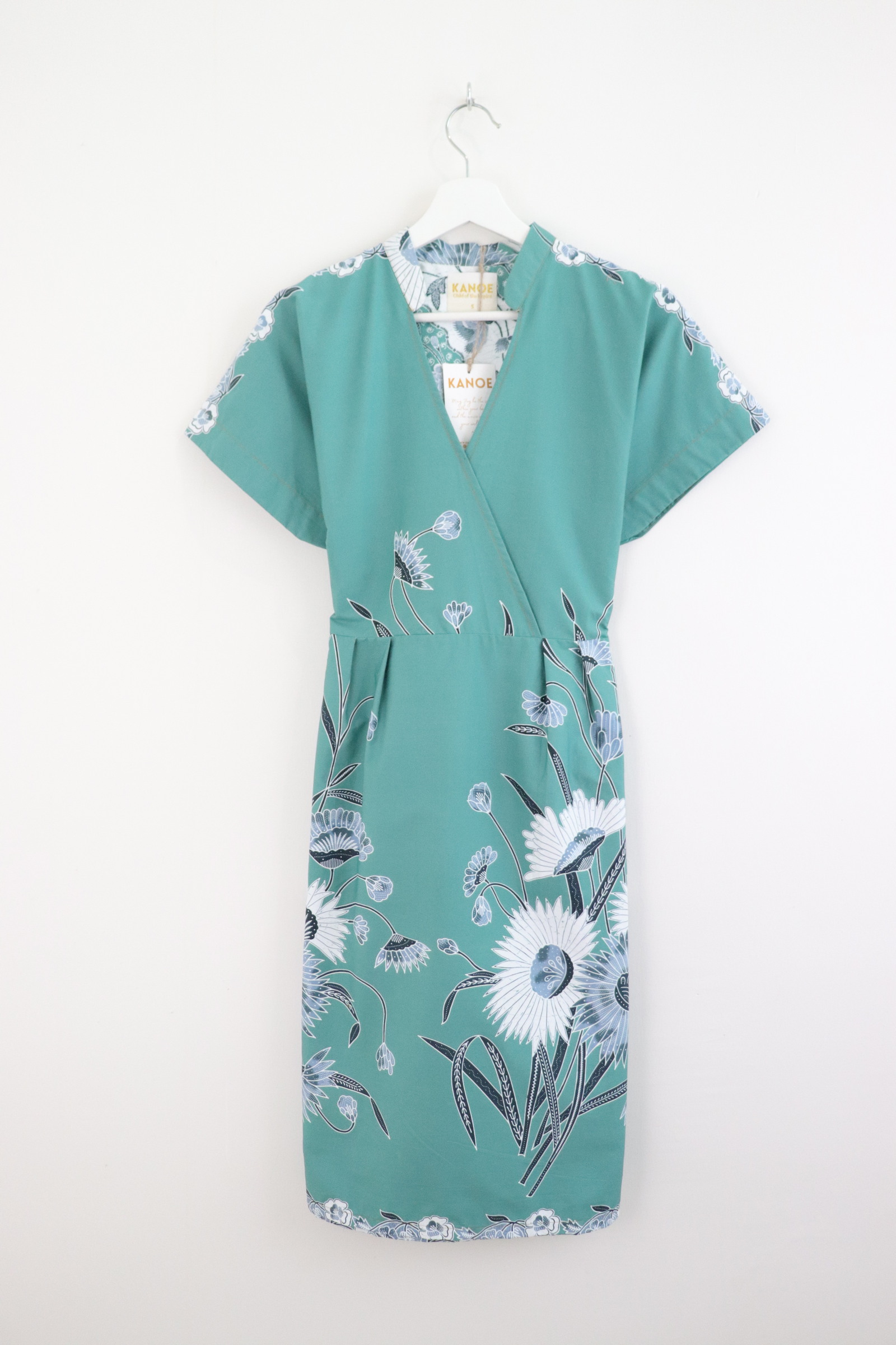 Kimono Wrap Dress w/ Mandarin Collar - Teal Dream