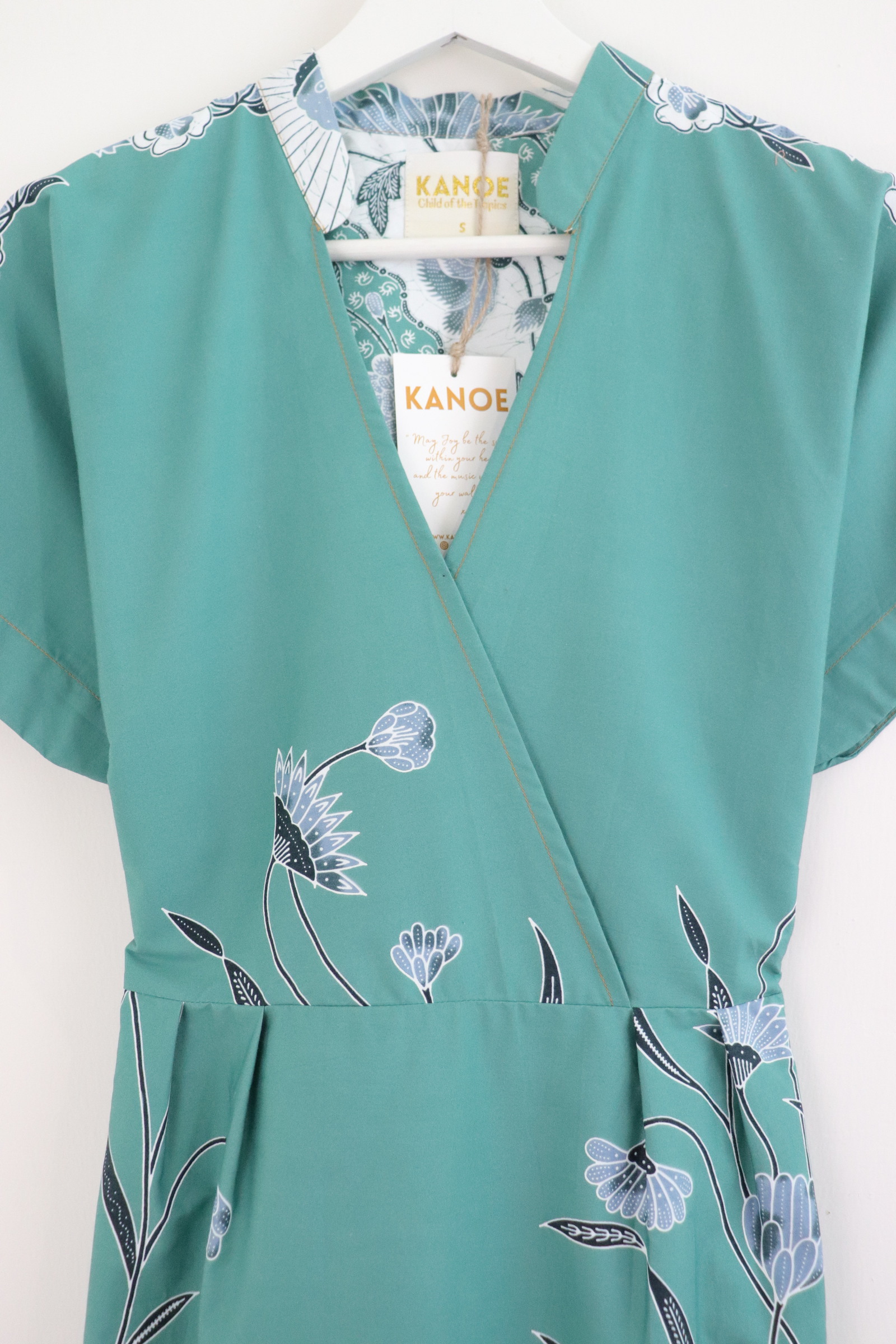 Kimono Wrap Dress w/ Mandarin Collar - Teal Dream