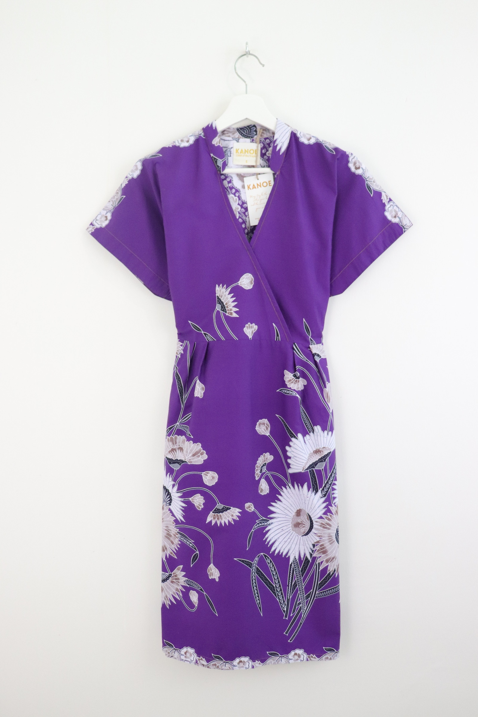 Kimono Wrap Dress w/ Mandarin Collar [ S ] - Purple Peony