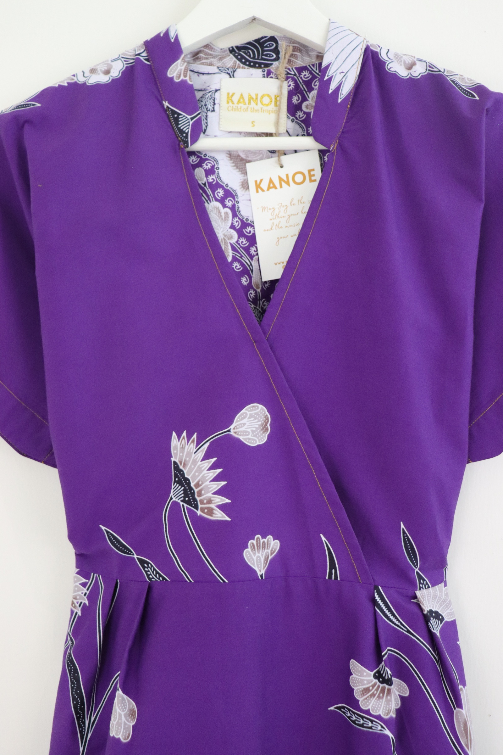 Kimono Wrap Dress w/ Mandarin Collar [ S ] - Purple Peony