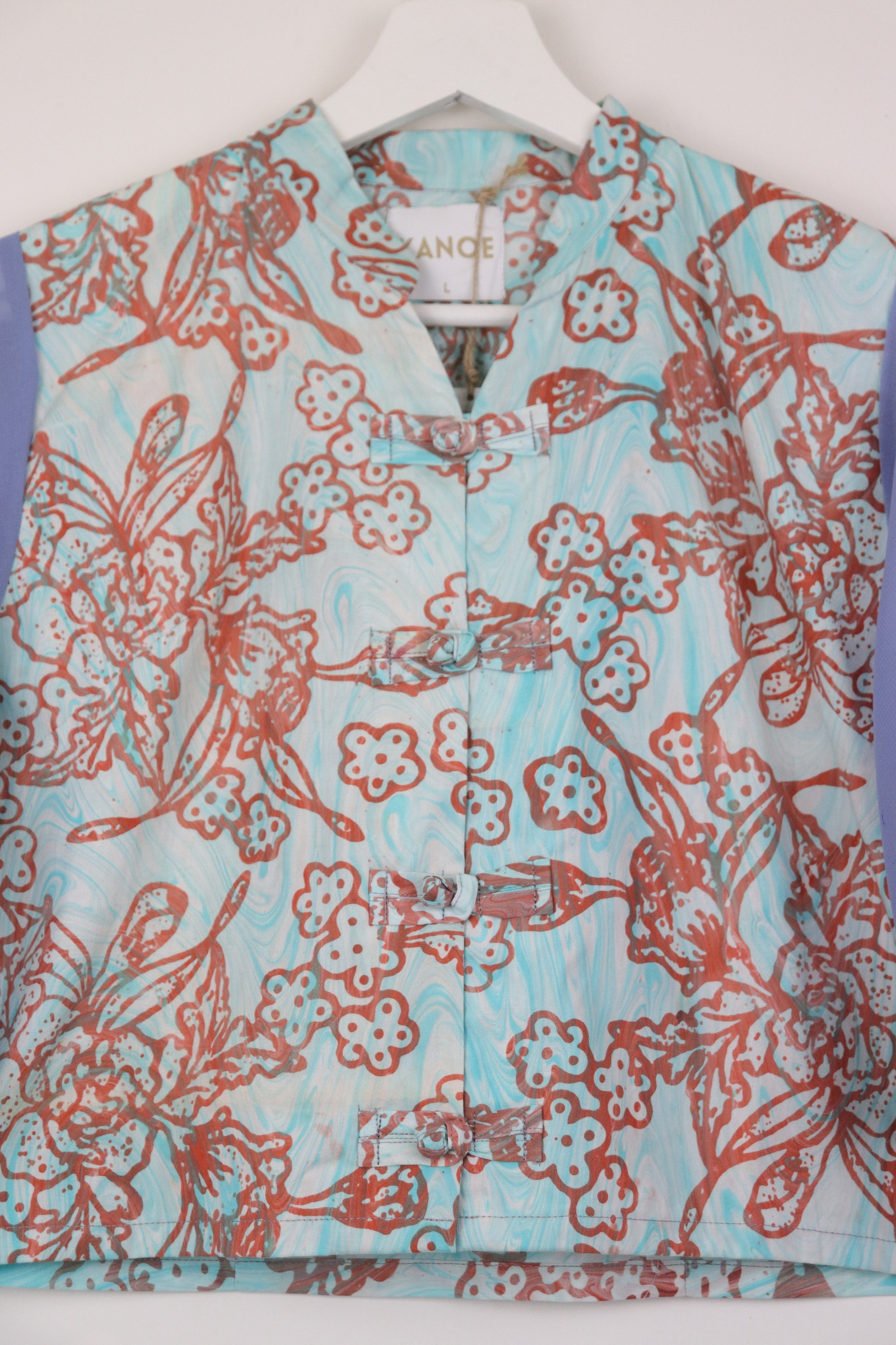 Sheer Sleeve Batik Top - Cornflower Charm [ Handmade ] [ L ]