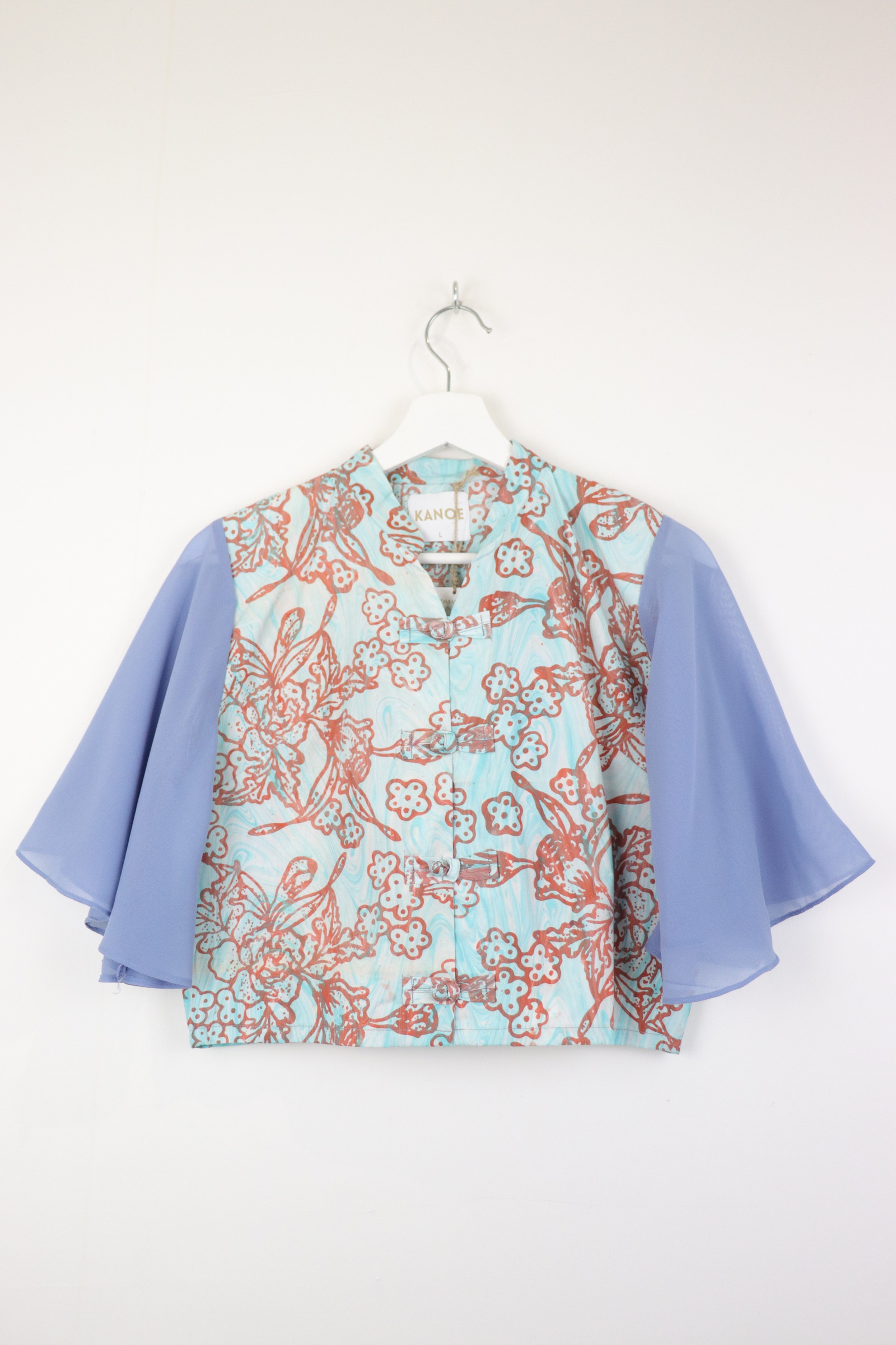 Sheer Sleeve Batik Top - Cornflower Charm [ Handmade ] [ L ]