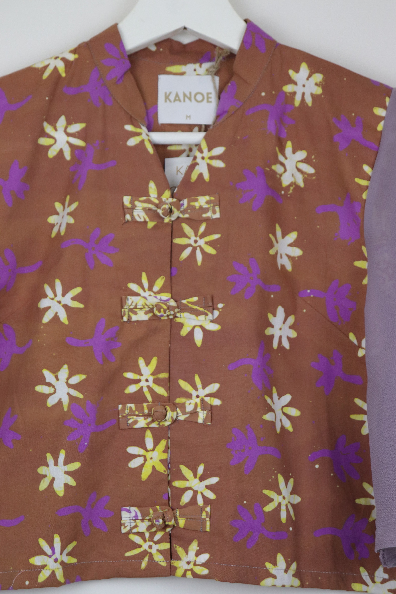 Sheer Sleeve Batik Top - Terracotta Bloom [ Handmade ] [ M ]
