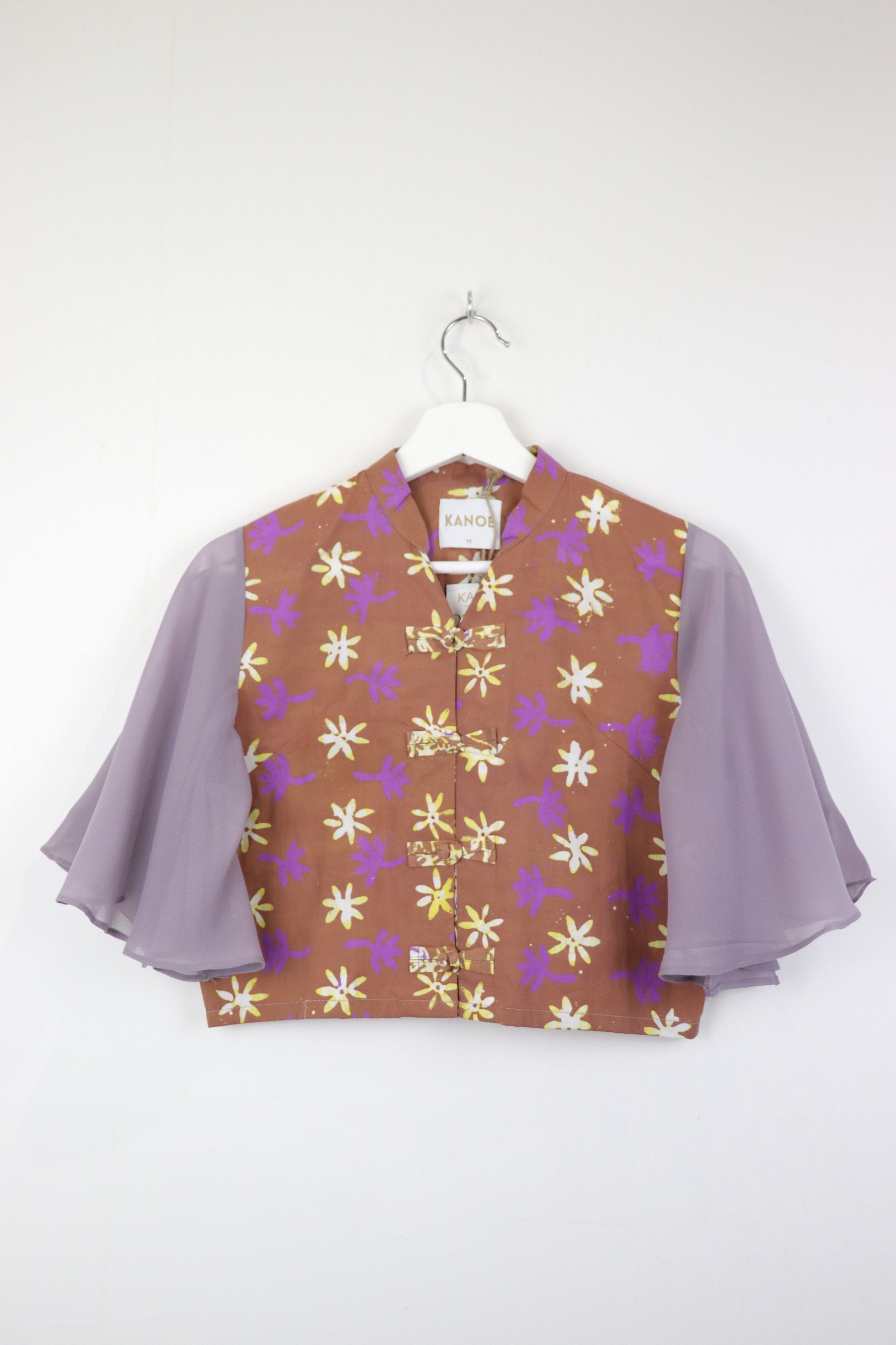 Sheer Sleeve Batik Top - Terracotta Bloom [ Handmade ] [ M ]