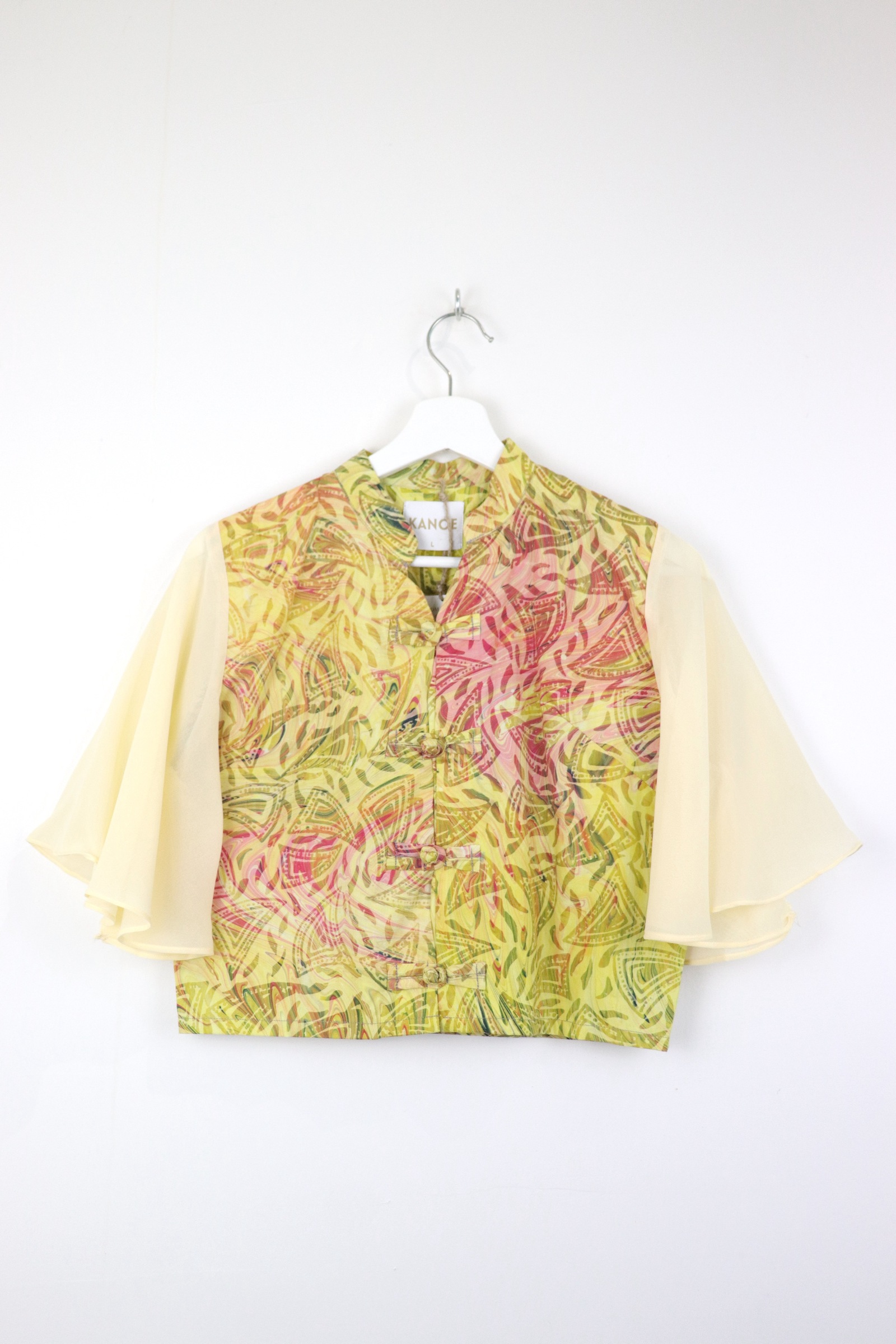 Sheer Sleeve Batik Top - Oolong Honour [ Handmade ] [ L ]
