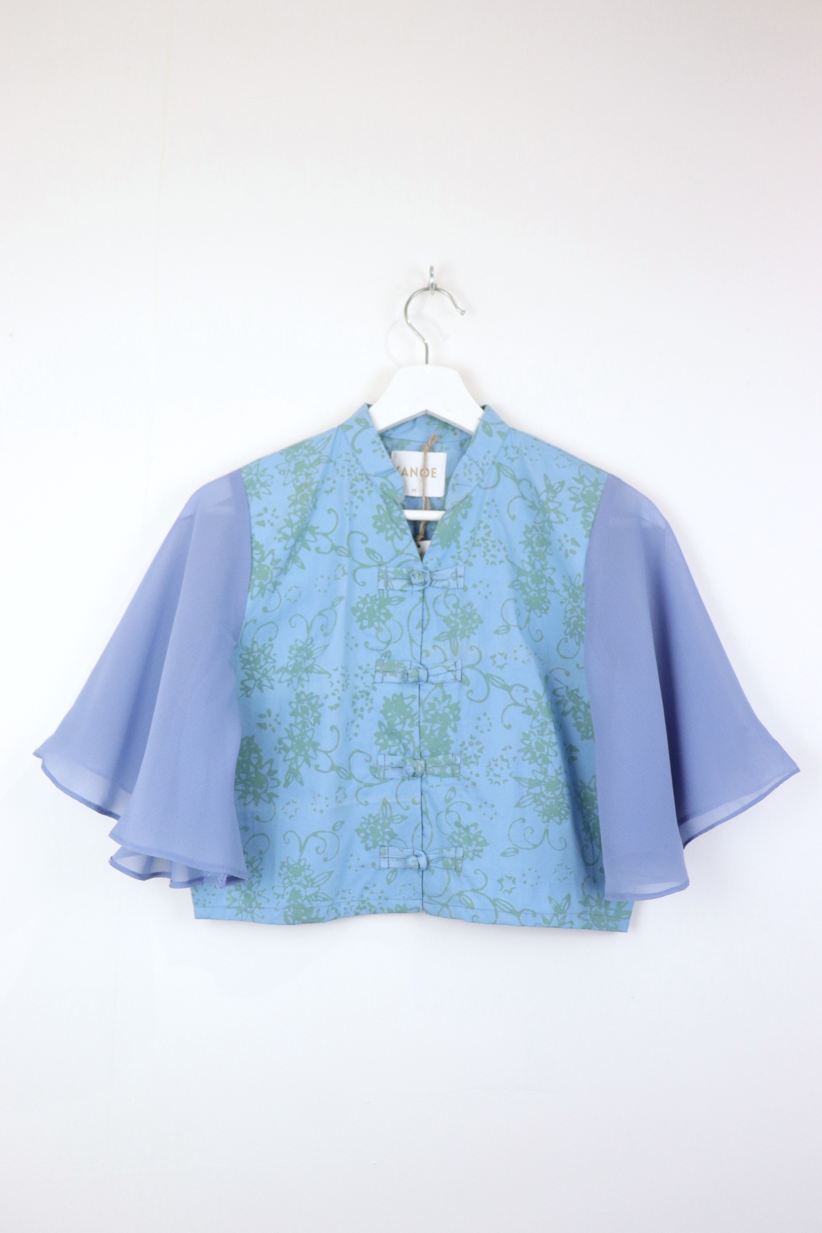 Sheer Sleeve Batik Top - Tranquil Skies [ Handmade ] [ M ]