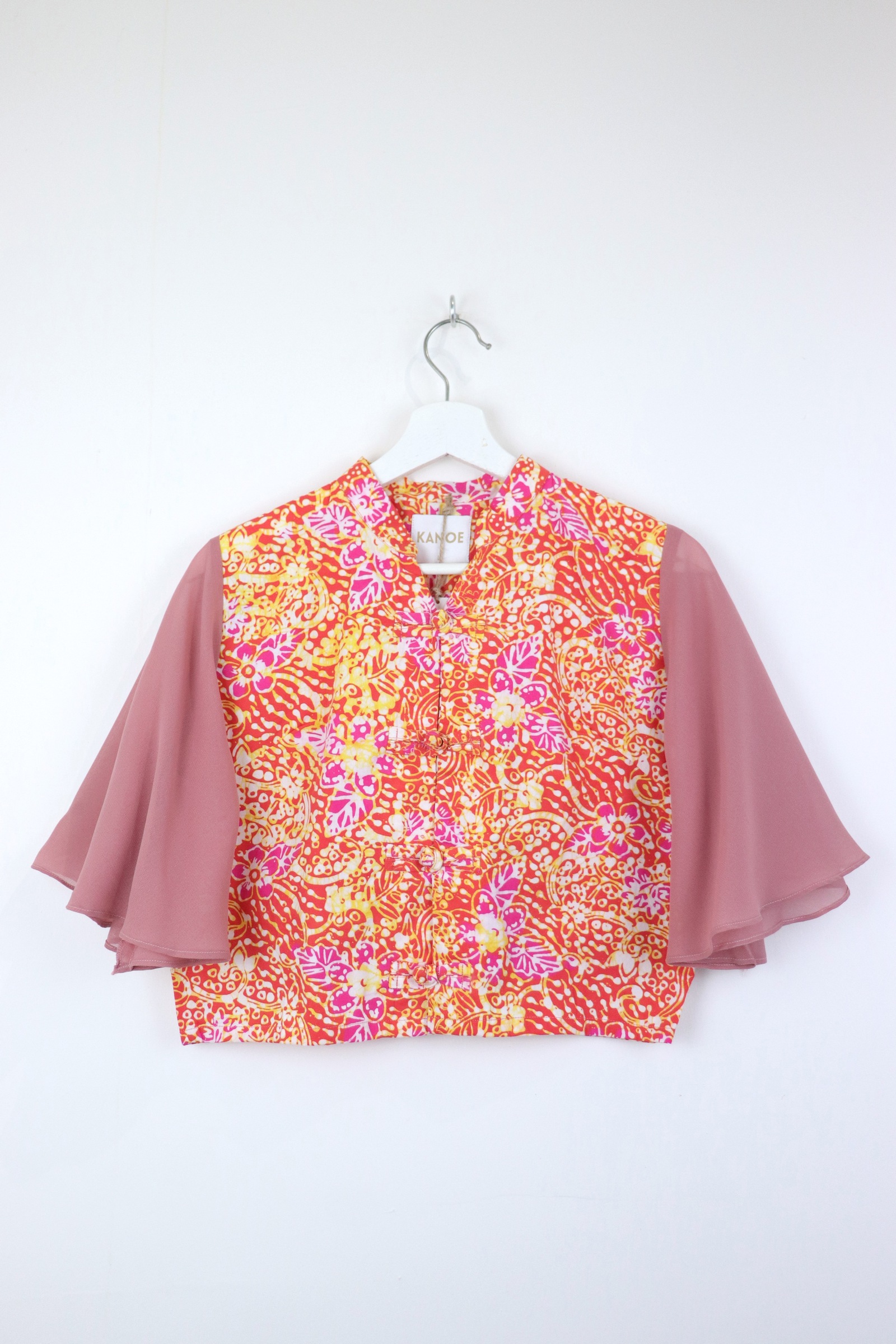 Sheer Sleeve Batik Top - Marmalade Rose [ Handmade ] [ L ]