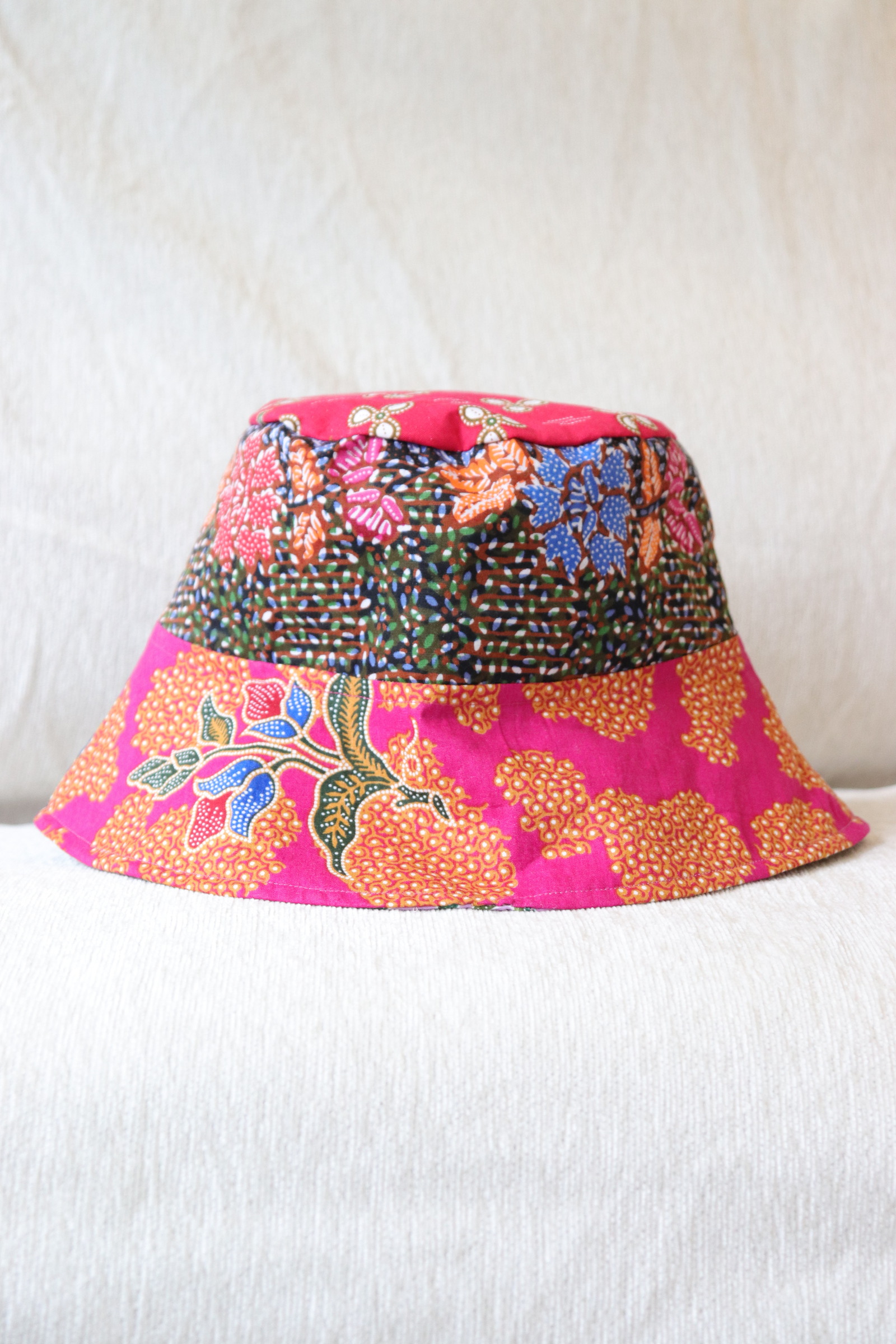 Patchwork Batik Bucket Hat Wide Brim - Fuchsia Love 