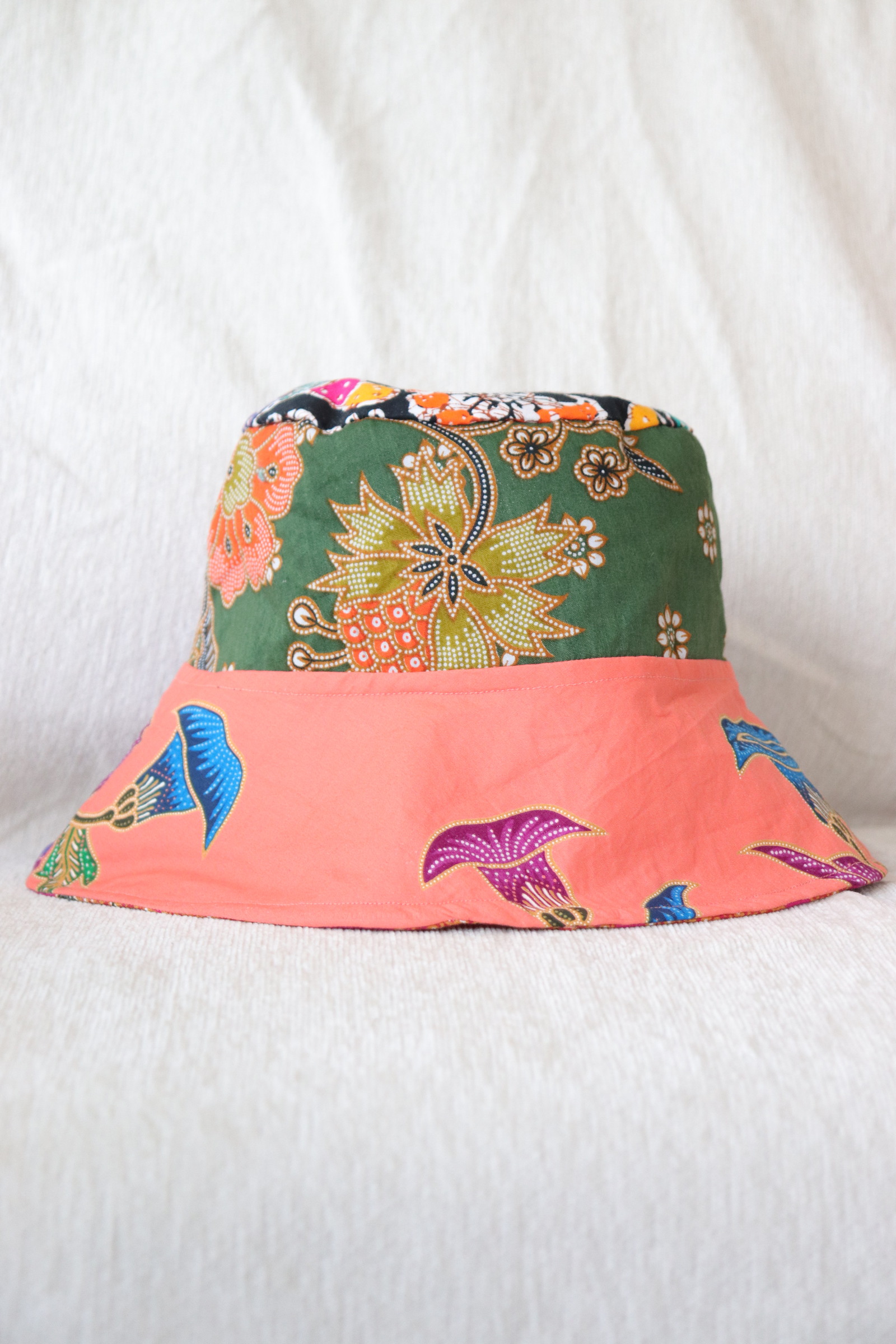 Patchwork Batik Bucket Hat Wide Brim - Scarlet Dream