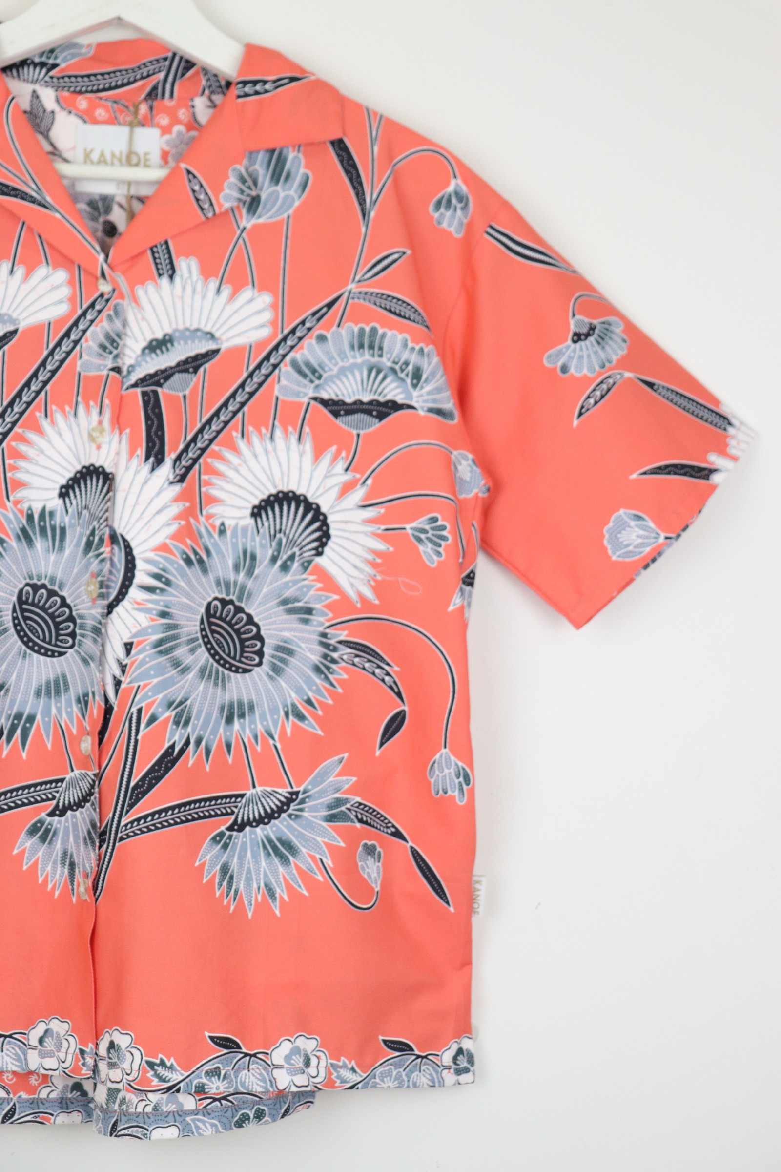 Women's Open Collar Batik Shirt - Orange Blossom