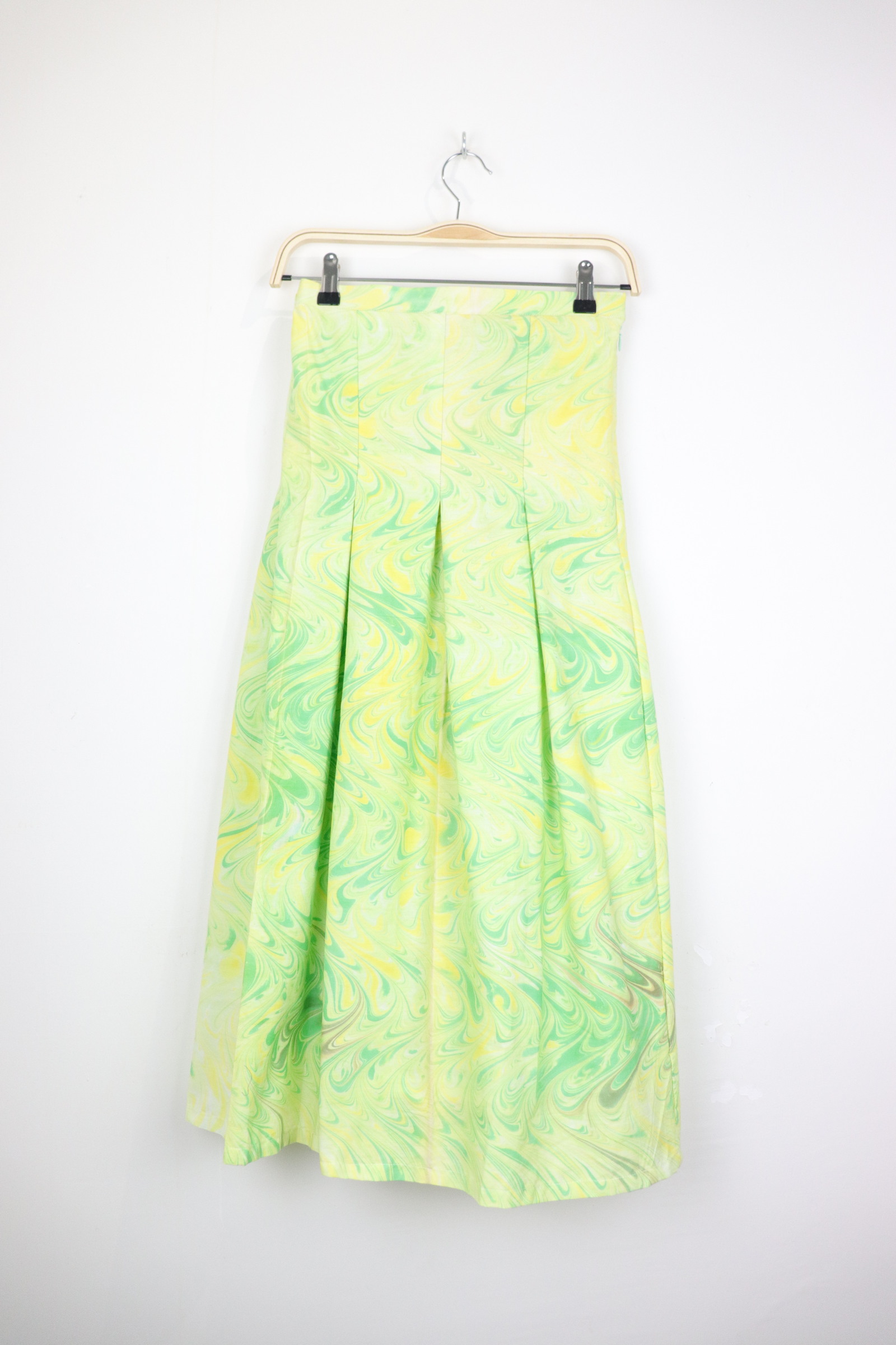 Batik Pleated Skirt - Lime Glow [HandMarbled]