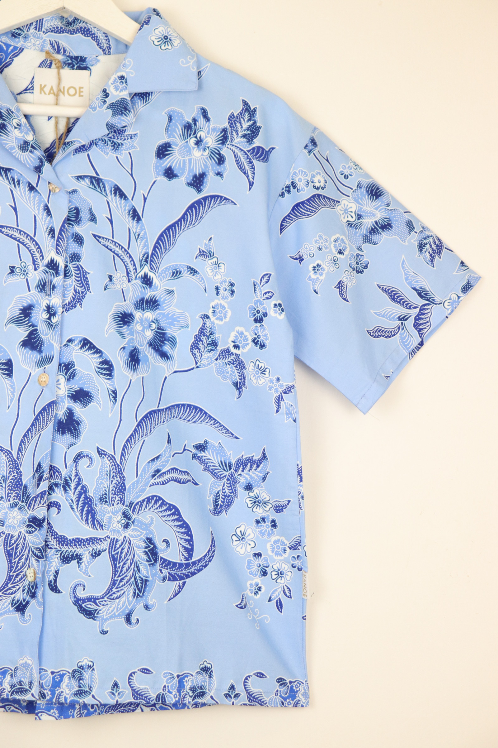 Women's Open Collar Batik Shirt - Lunar Blue