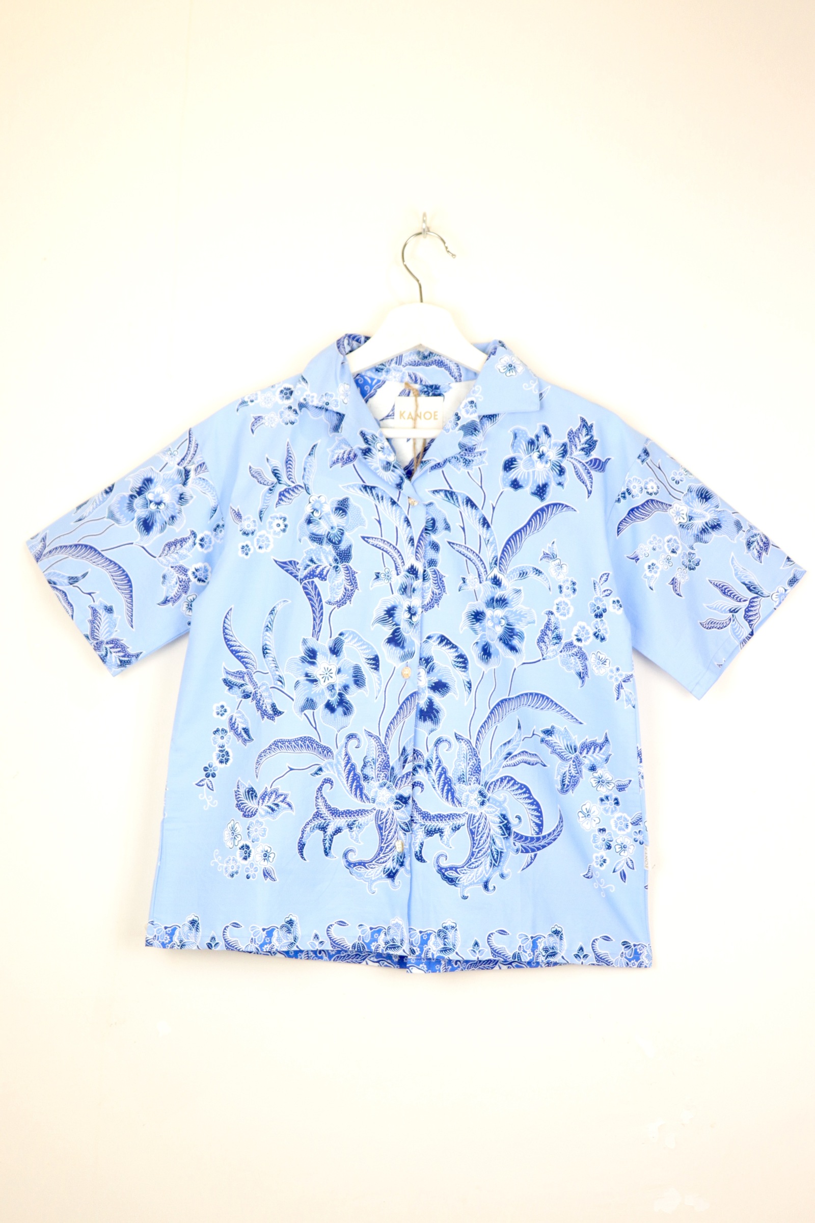 Women's Open Collar Batik Shirt - Lunar Blue