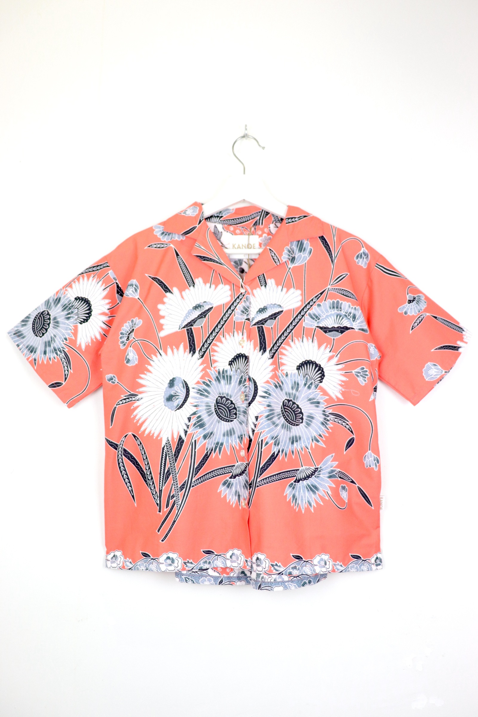 Women's Open Collar Batik Shirt - Orange Blossom