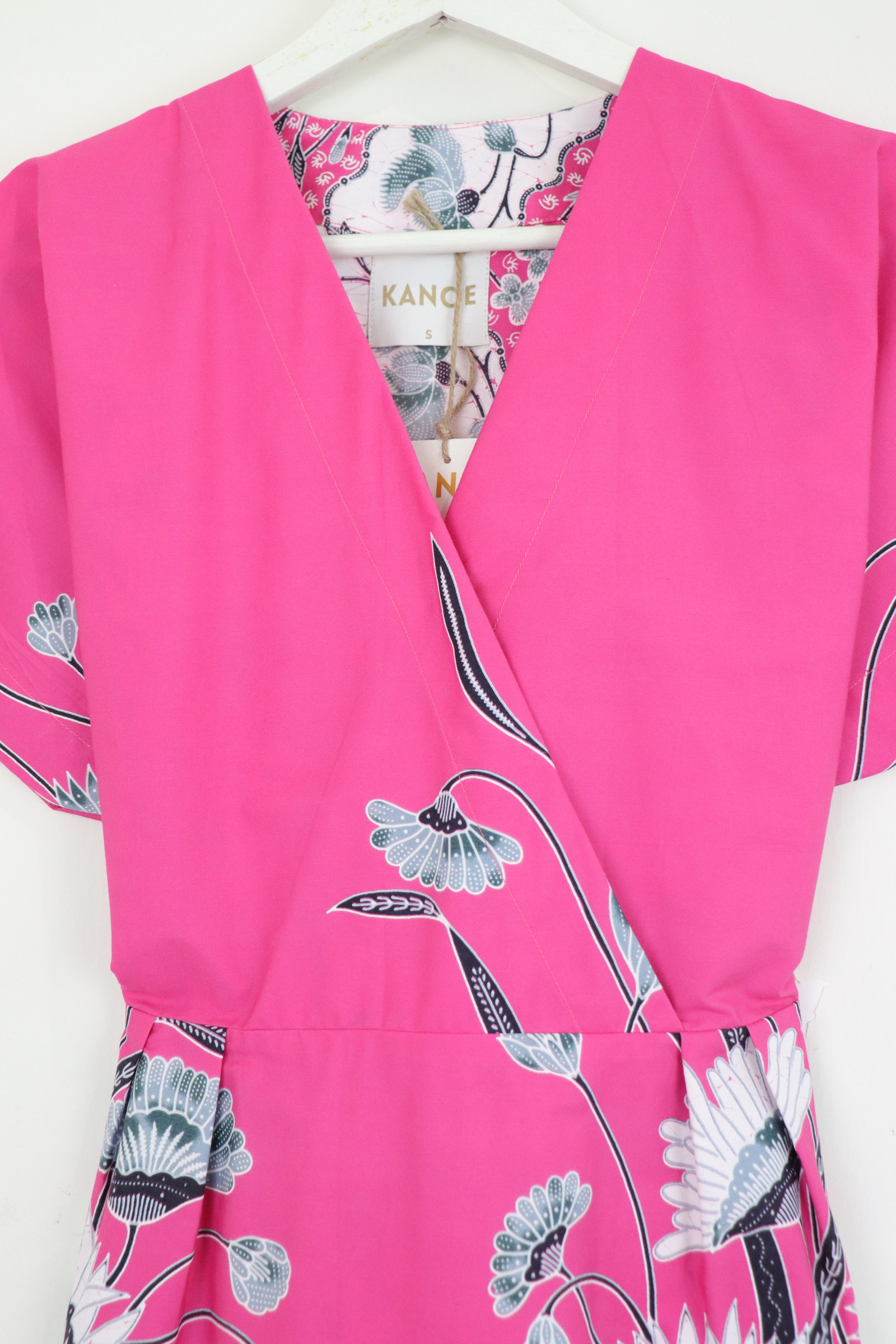 Kimono Wrap Dress [ Short ] [ S ] - Fuchsia Bloom