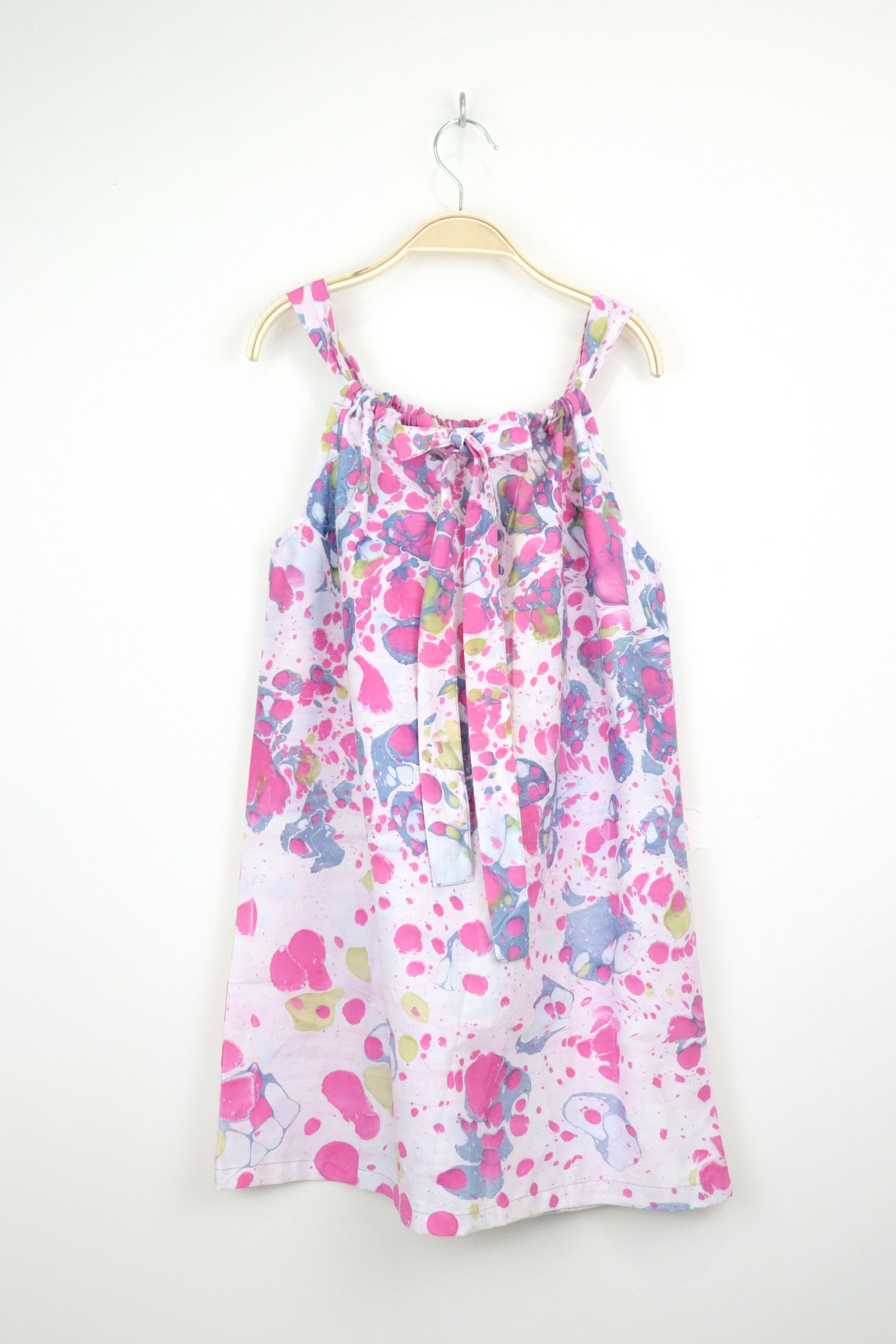 Girl's Drawstring Batik Dress - Bubblegum [ Handmade ]