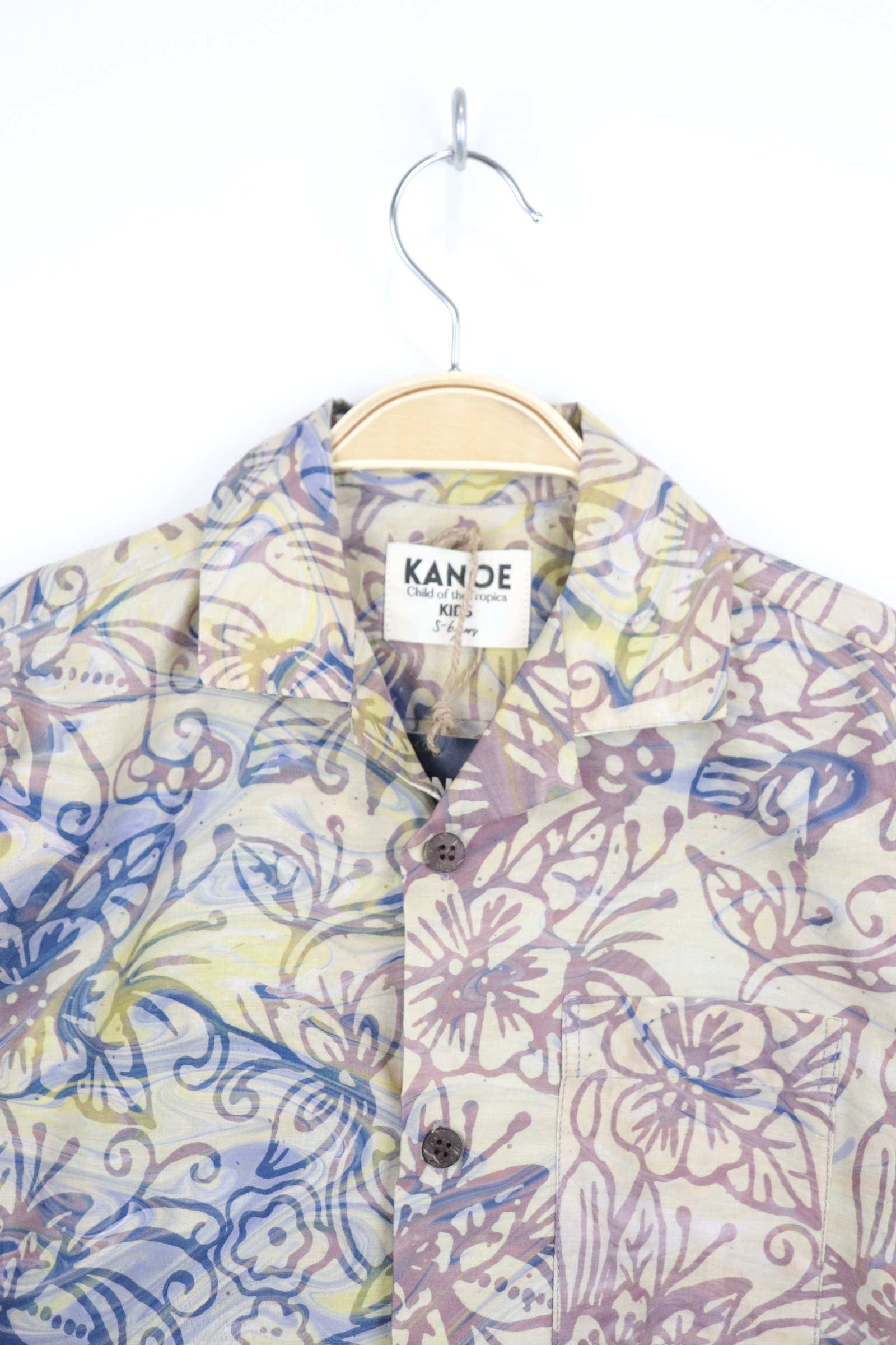 Boy's Open Collar Pocket Shirt - Coconut Cool [ Handmade ]