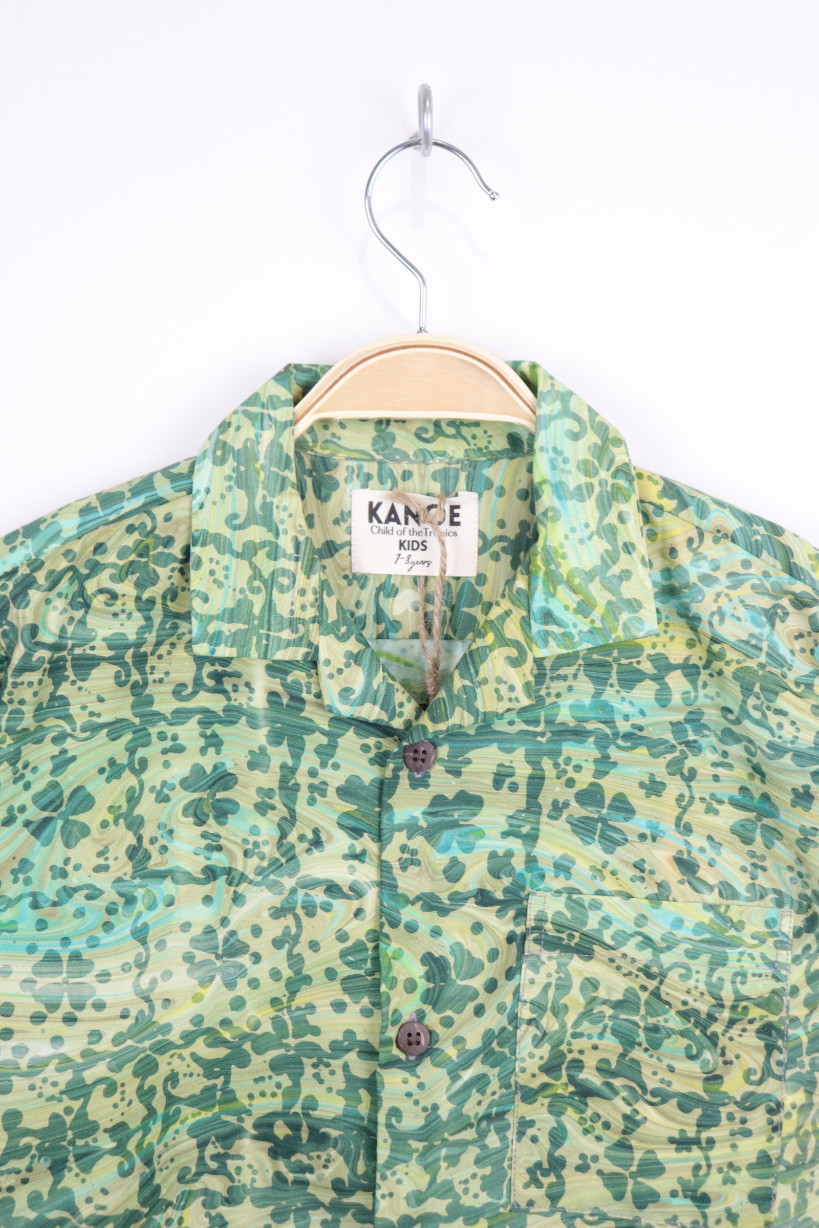 Boy's Open Collar Pocket Shirt - Basil Mint  [ Handmade ]