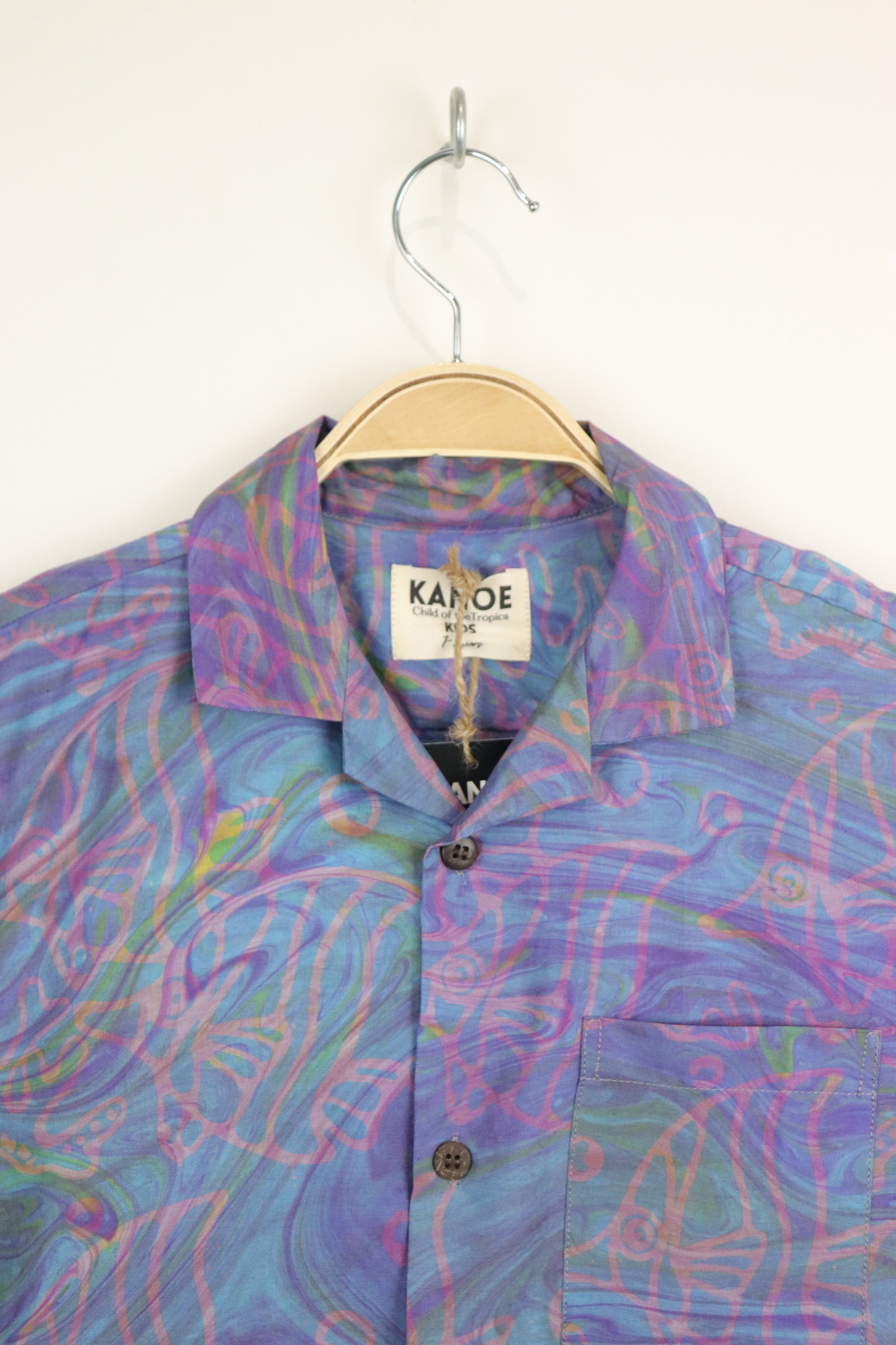 Boy's Open Collar Pocket Shirt - Azure Dawn [ Handmade ]
