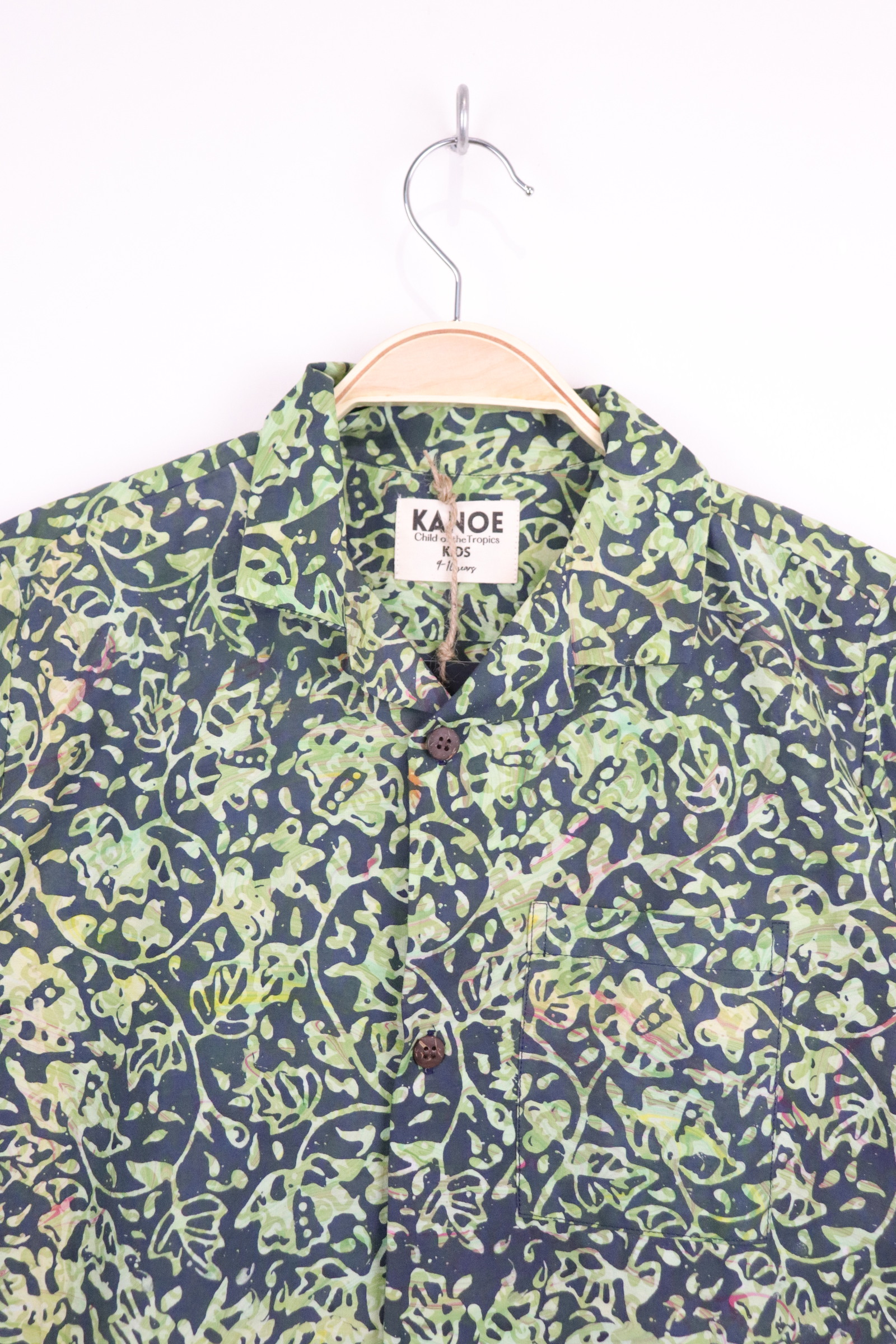 Boy's Open Collar Pocket Shirt - Lime Zest  [ Handmade ]