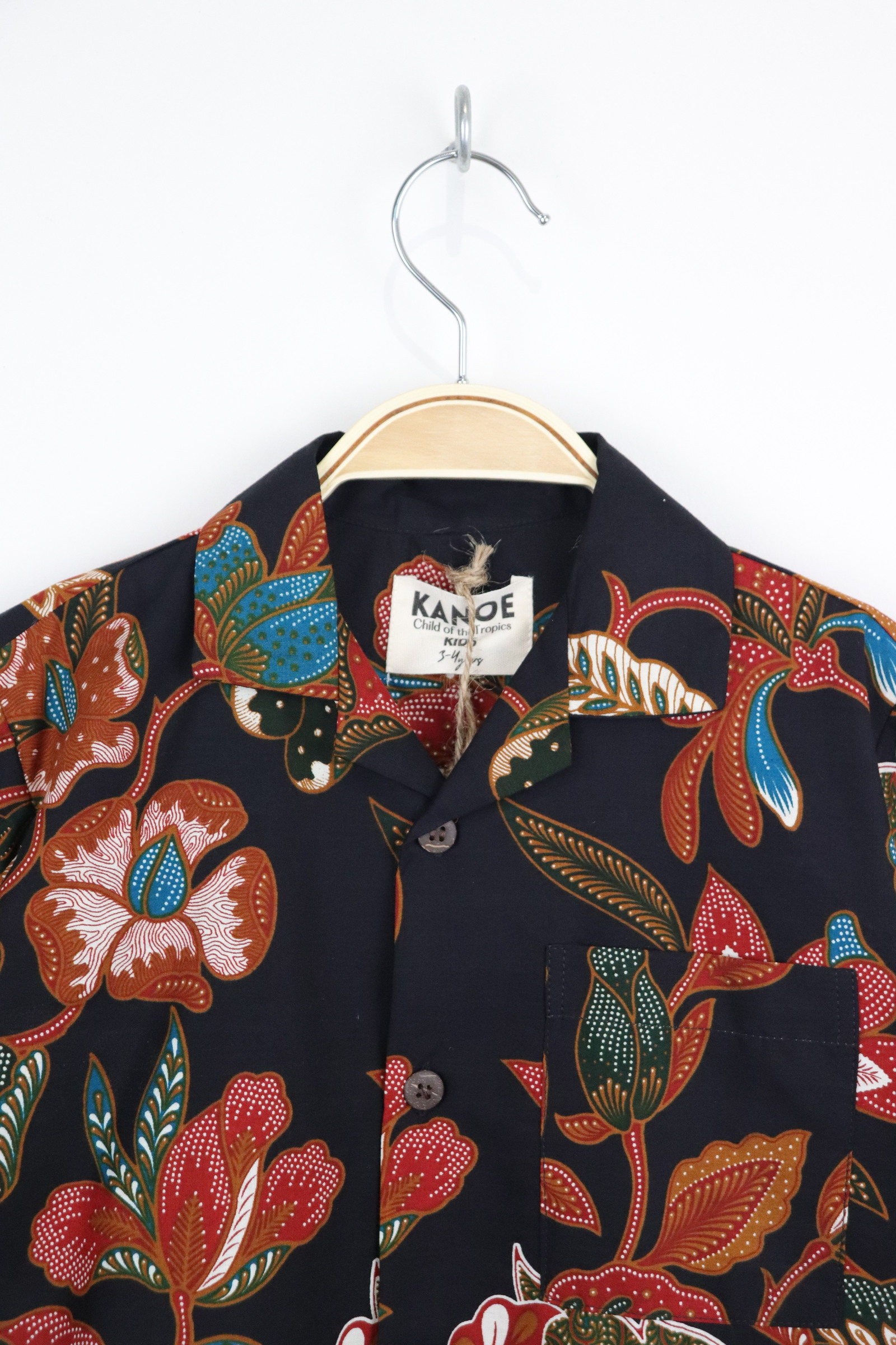 Boy's Open Collar Pocket Shirt - Night Tropics