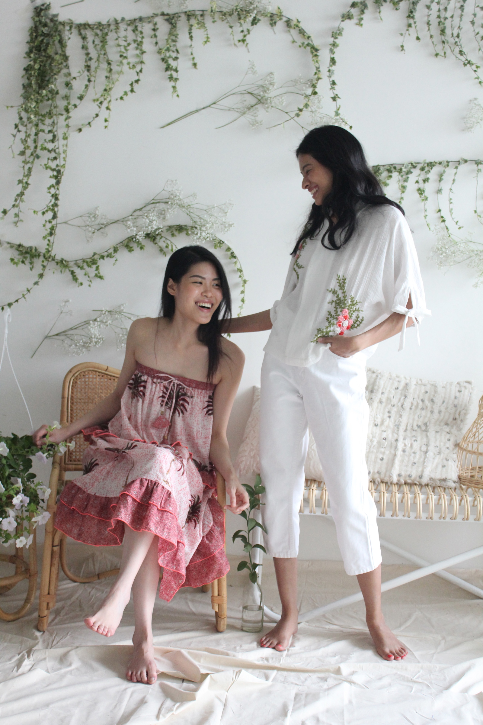 Dusty pink palm skirt dress