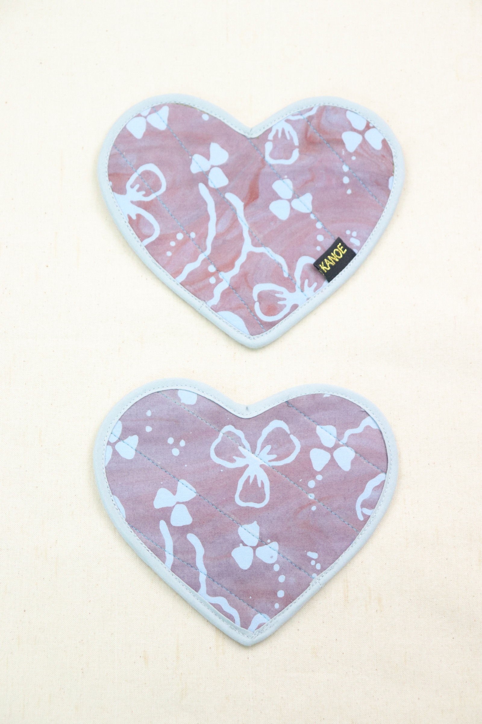 Batik Heart Coaster - Pebble Blue ( Set of 2 )