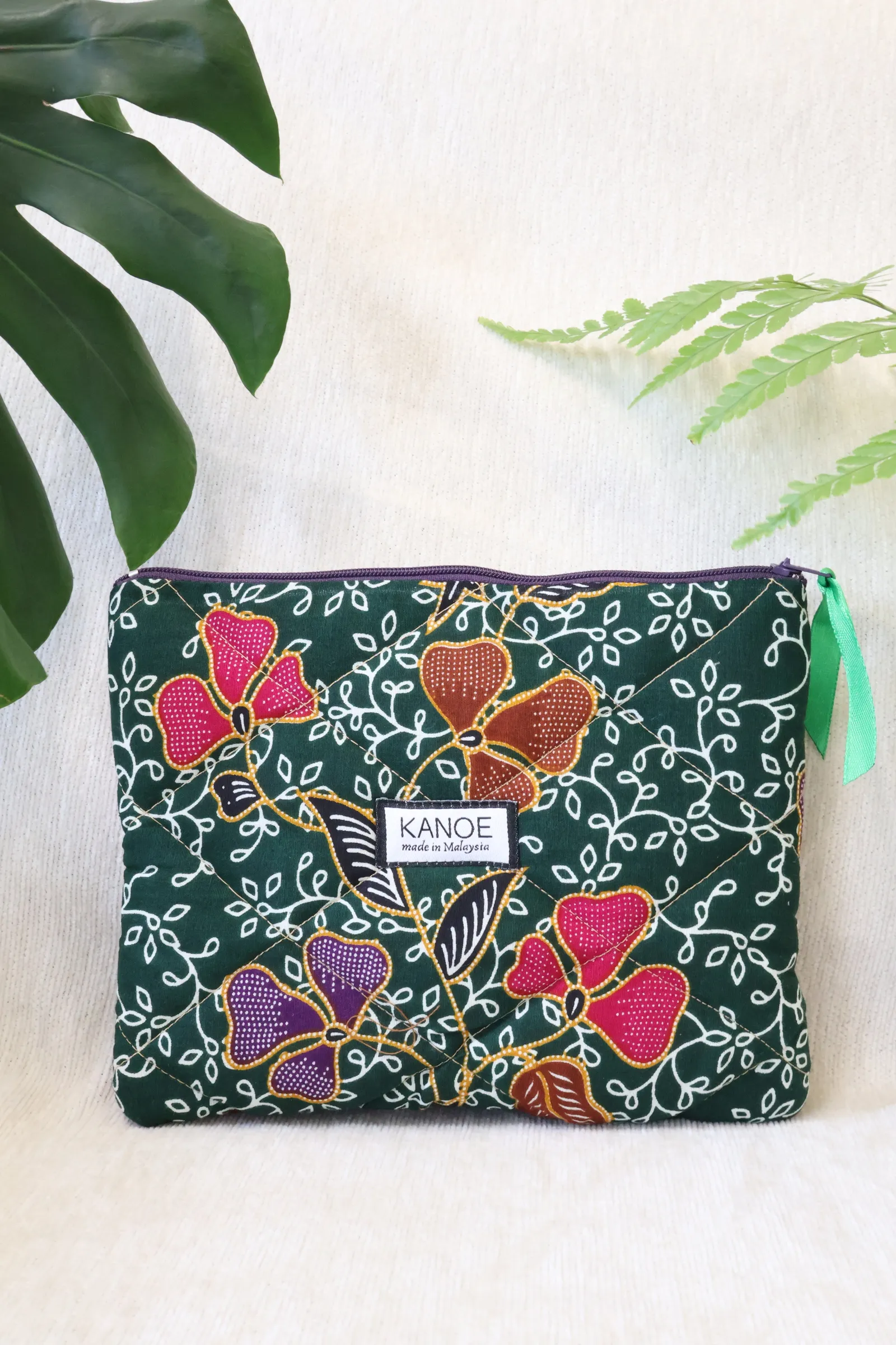 Quilted Batik Pouch - Tropic Vines