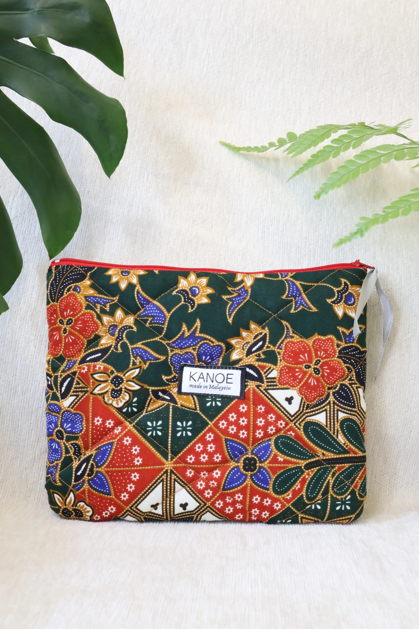 Quilted Batik Pouch - Emerald Groove