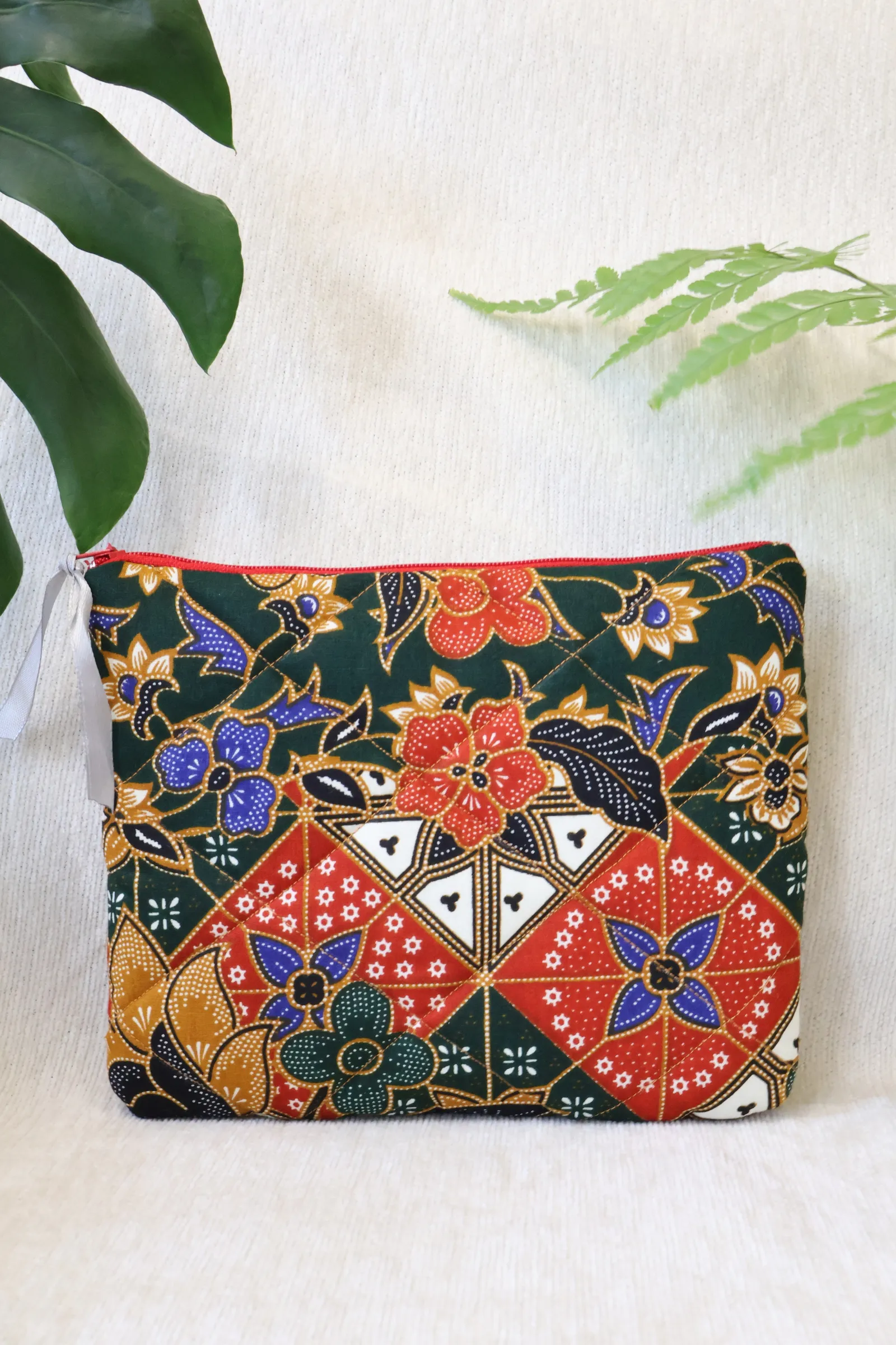 Quilted Batik Pouch - Emerald Groove