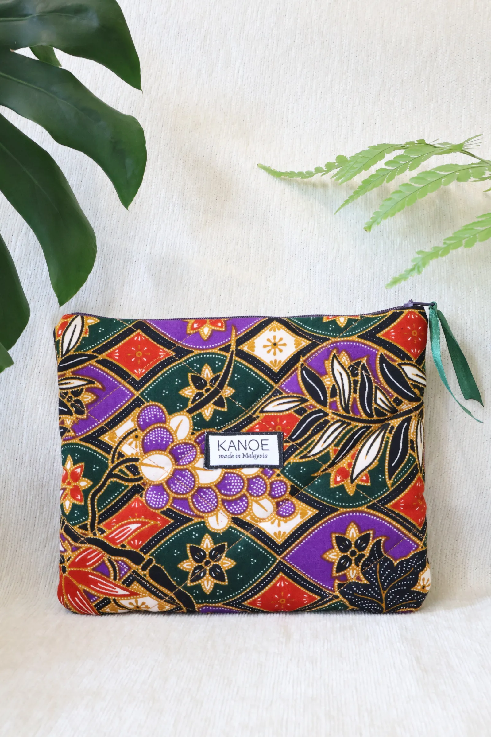 Quilted Batik Pouch - Ruby Blossom
