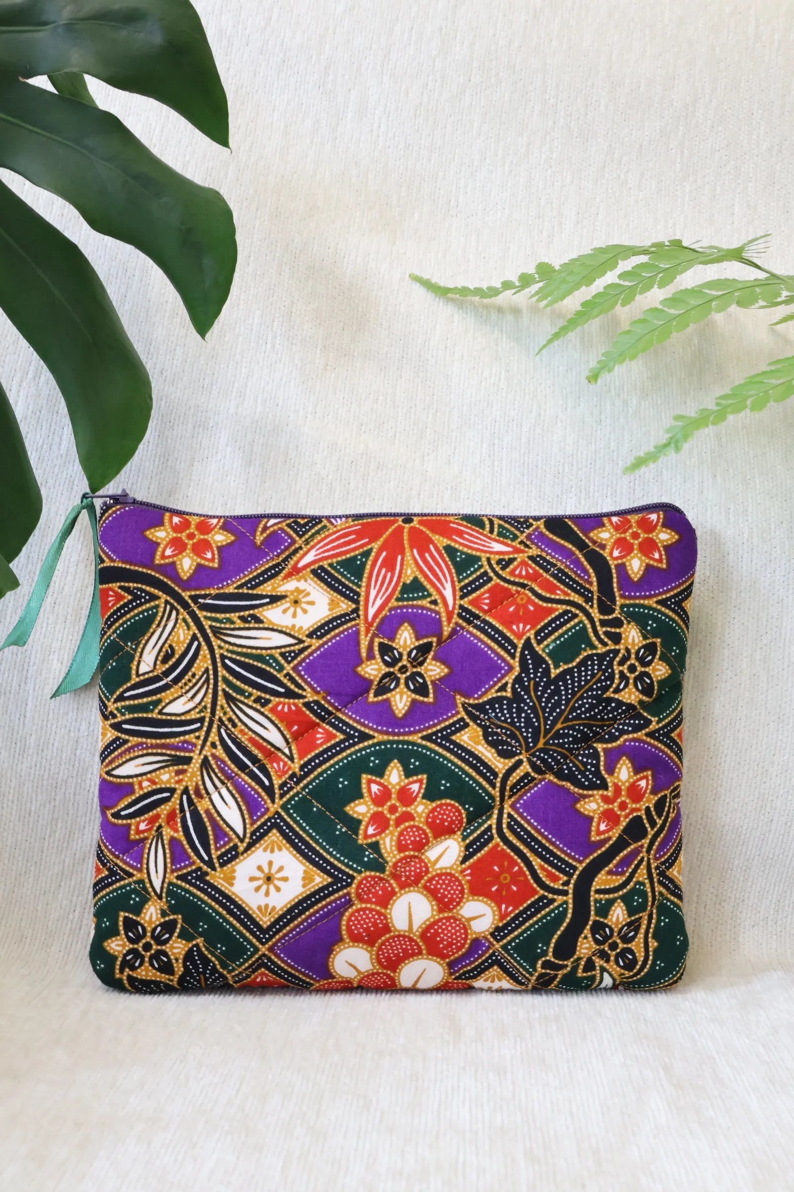 Quilted Batik Pouch - Ruby Blossom