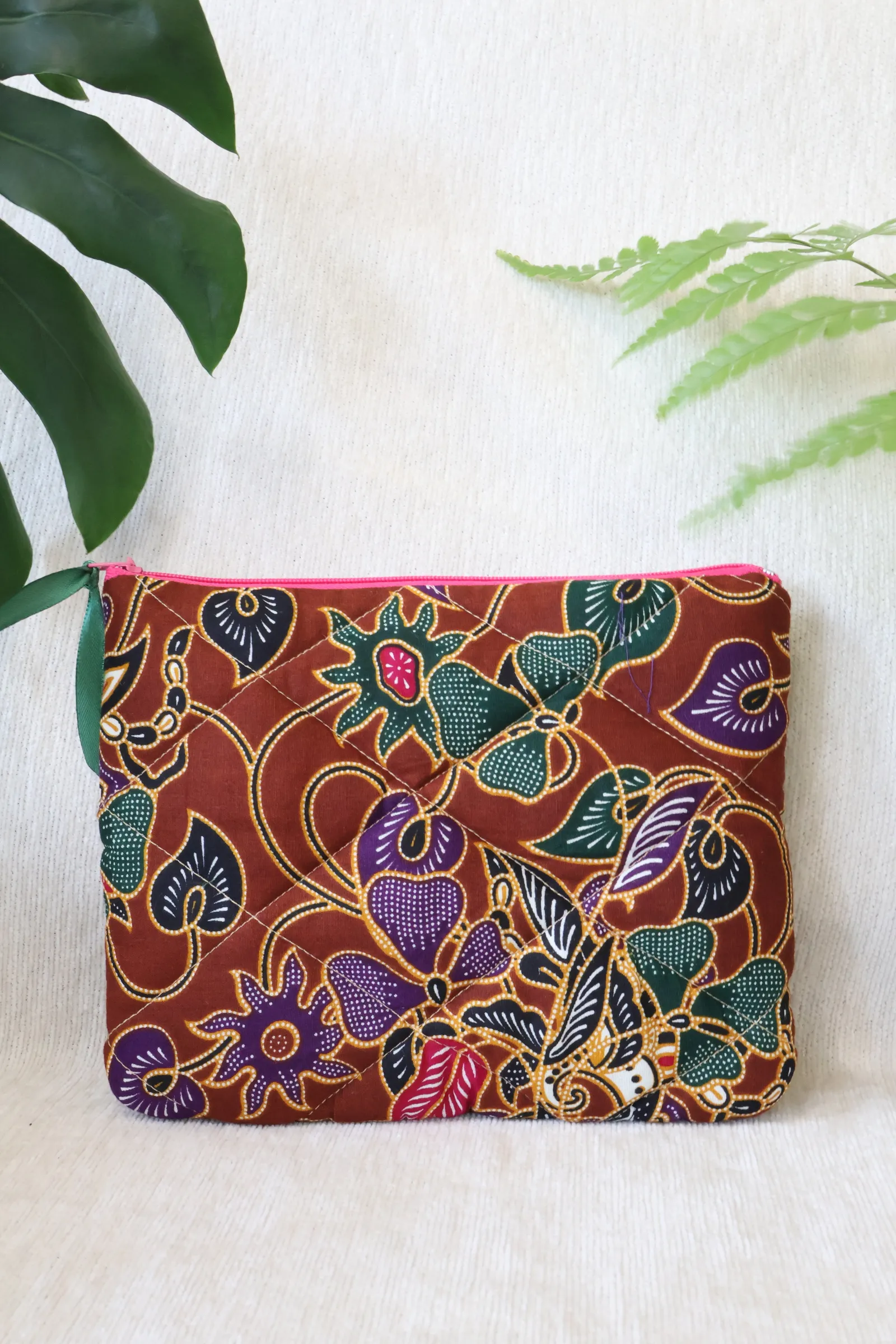 Quilted Batik Pouch - Autumn Fern