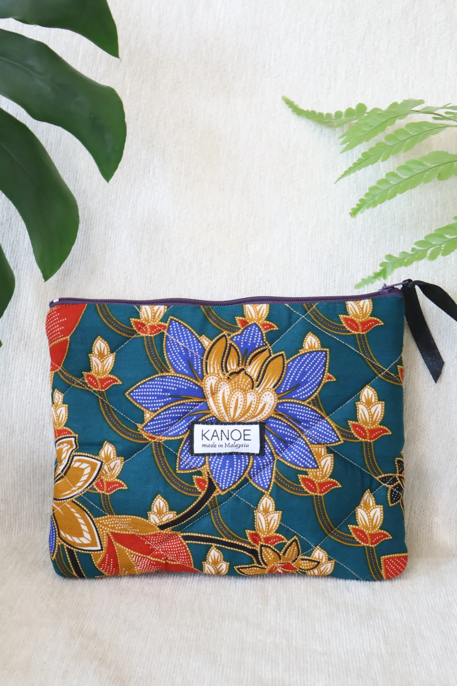 Quilted Batik Pouch - Lotus Bloom