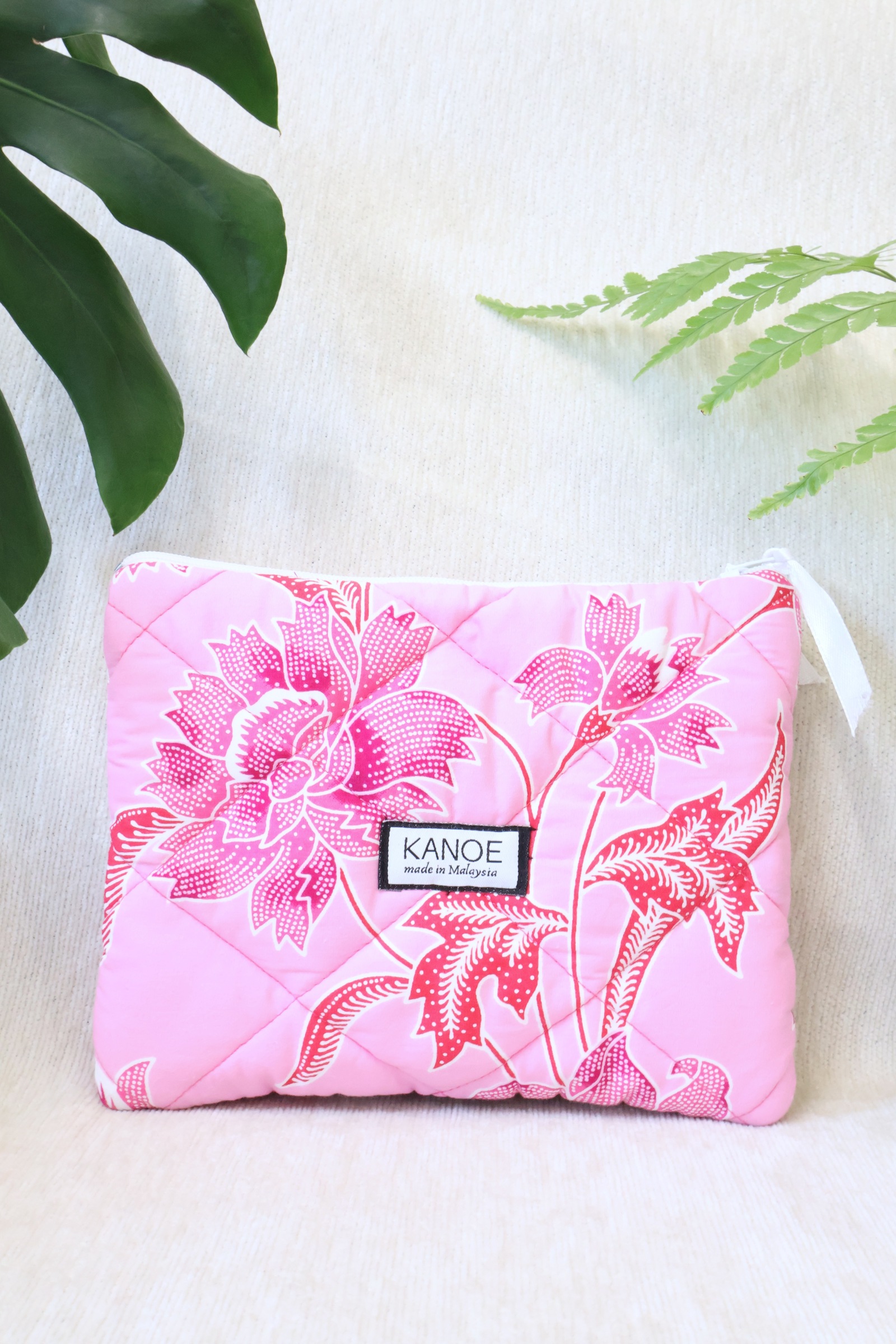 Quilted Batik Pouch - Rosy Petals